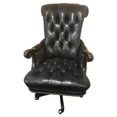 Power Broker Fauteuil de direction de bureau en cuir anthracite foncé et touffeté