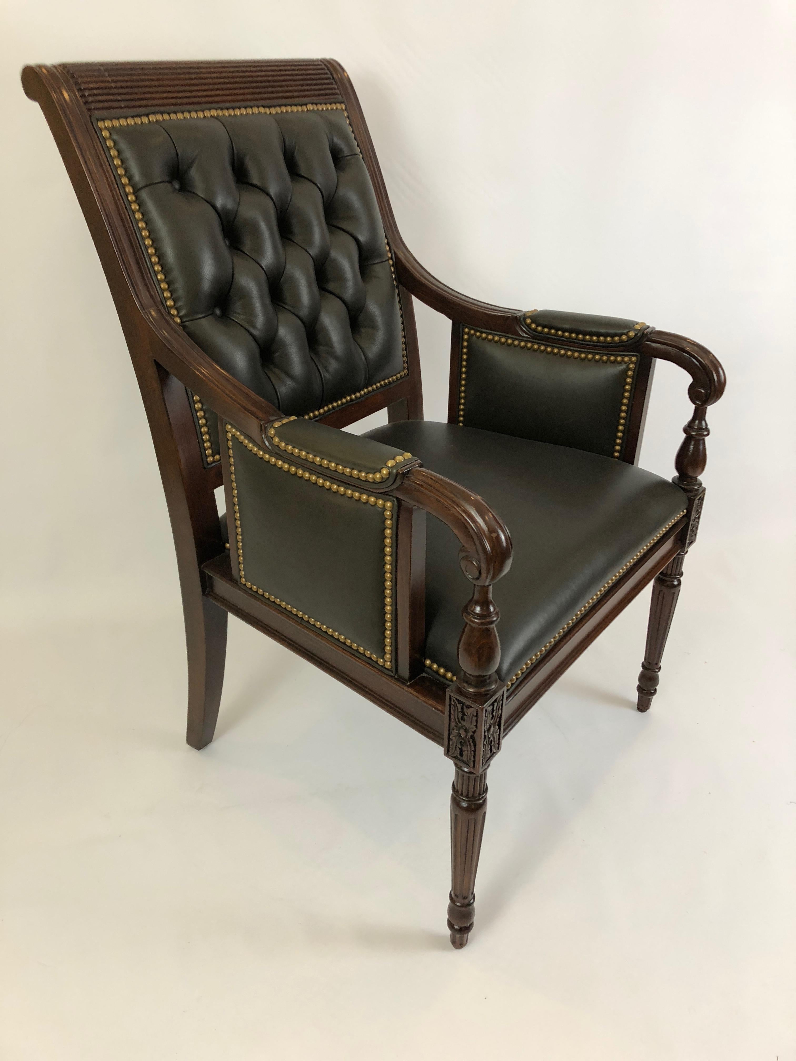 American Power Broker Rich Hancock & Moore Leather and Mahogany Armchair
