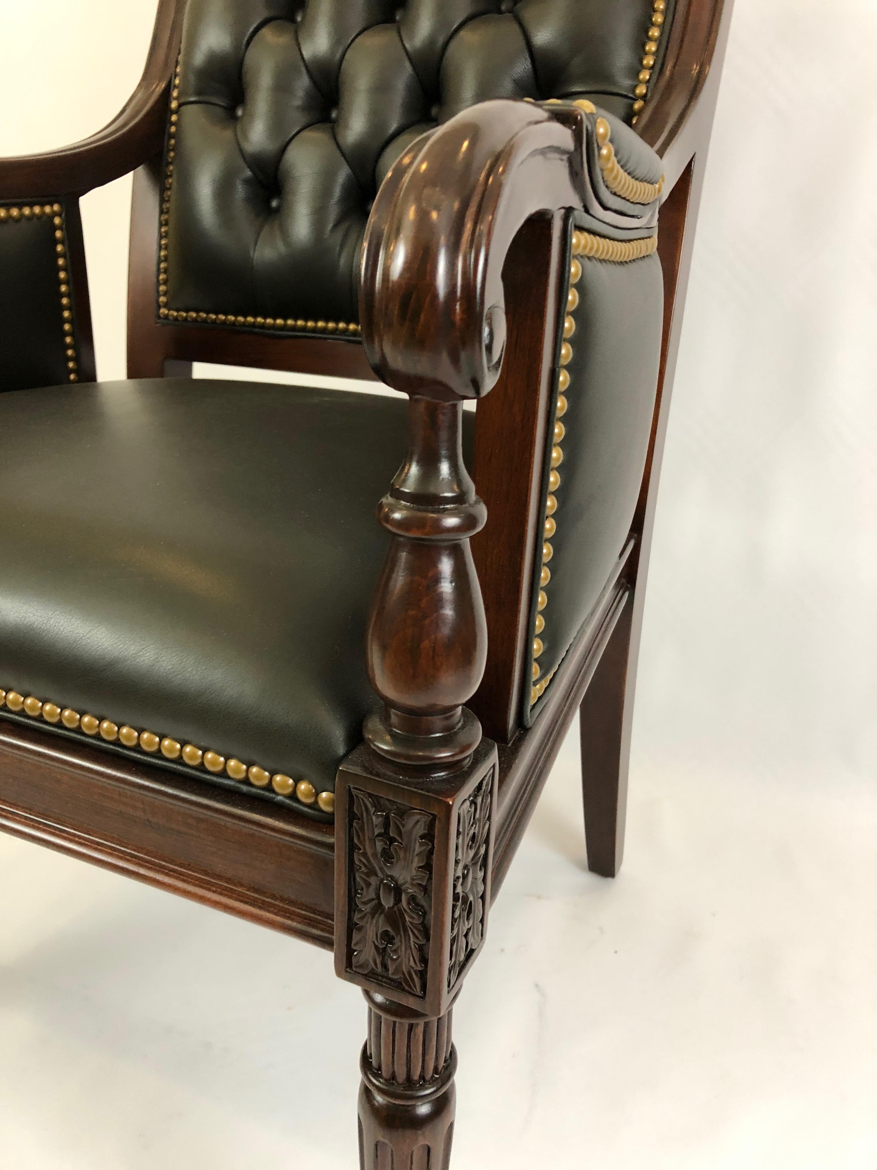 Power Broker Rich Hancock & Moore Leather and Mahogany Armchair In Excellent Condition In Hopewell, NJ