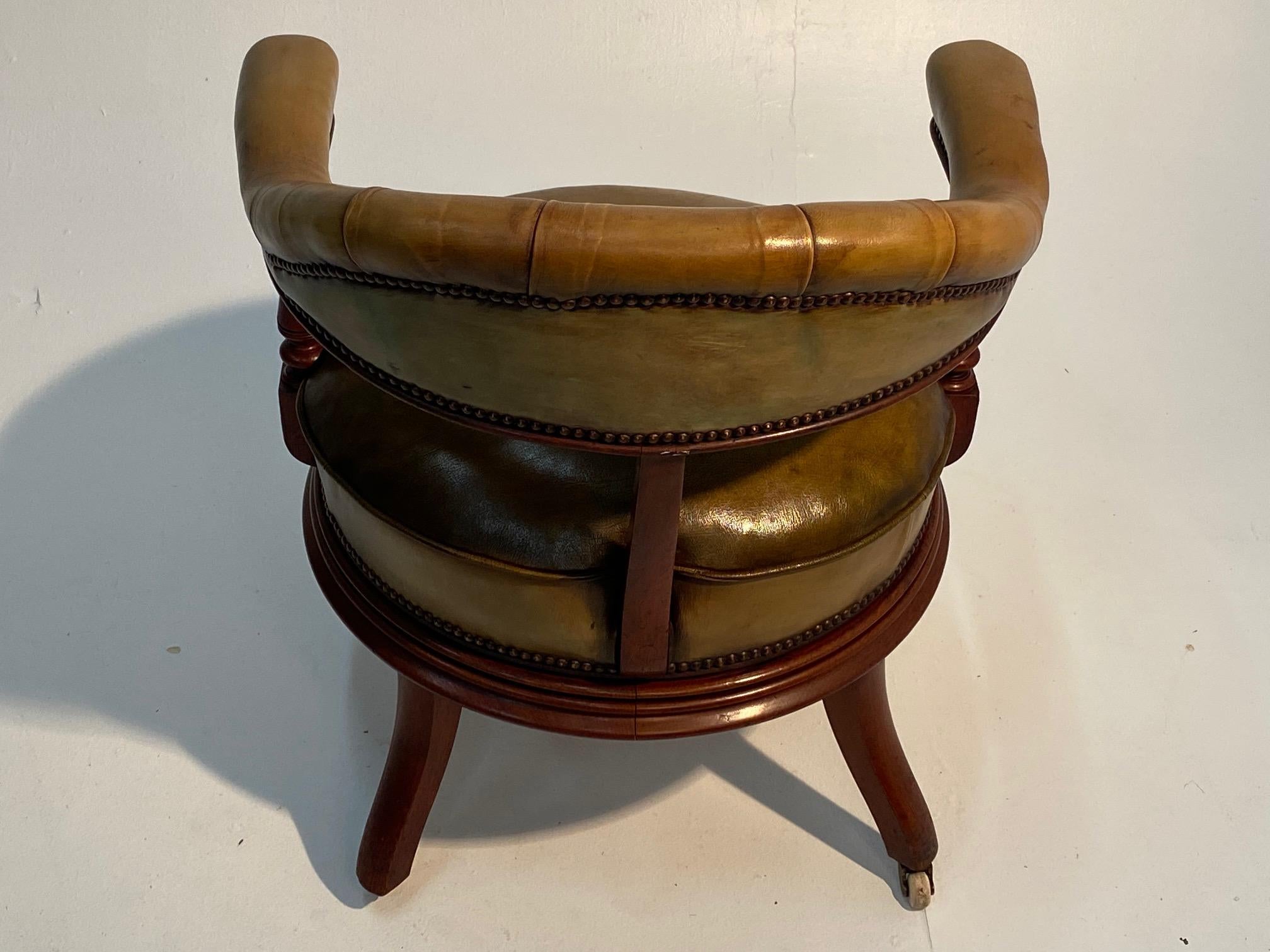 Edwardian Power Broker Rotating English Leather Library or Desk Chair