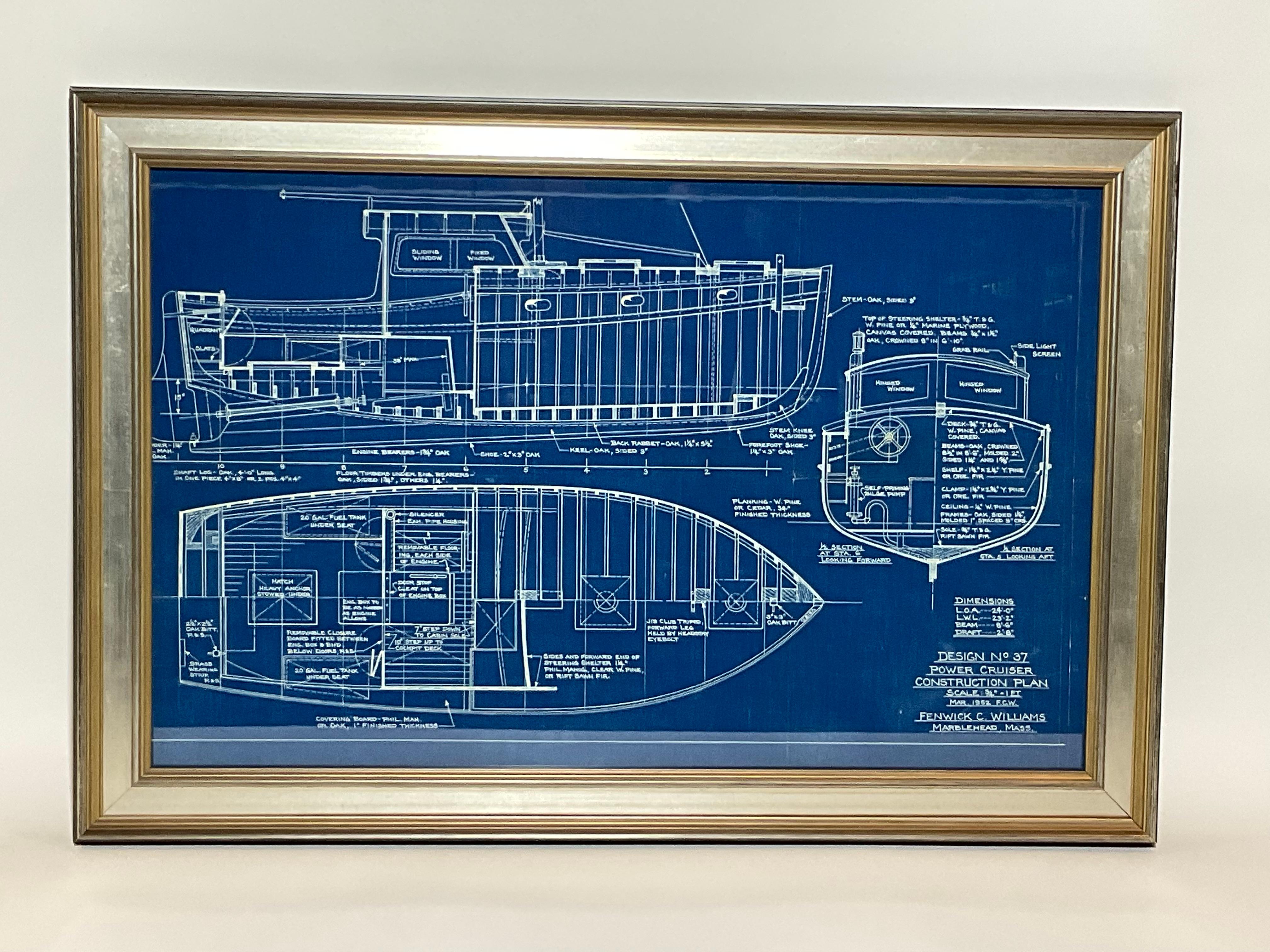Mid-20th Century Power Cruiser Yacht Blueprint from Marblehead For Sale