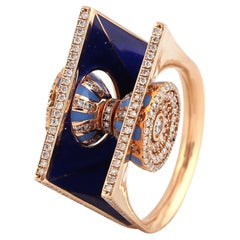 Power Drum Inside a Open Book Design Ring with Rose Gold, Ceramic and Diamonds