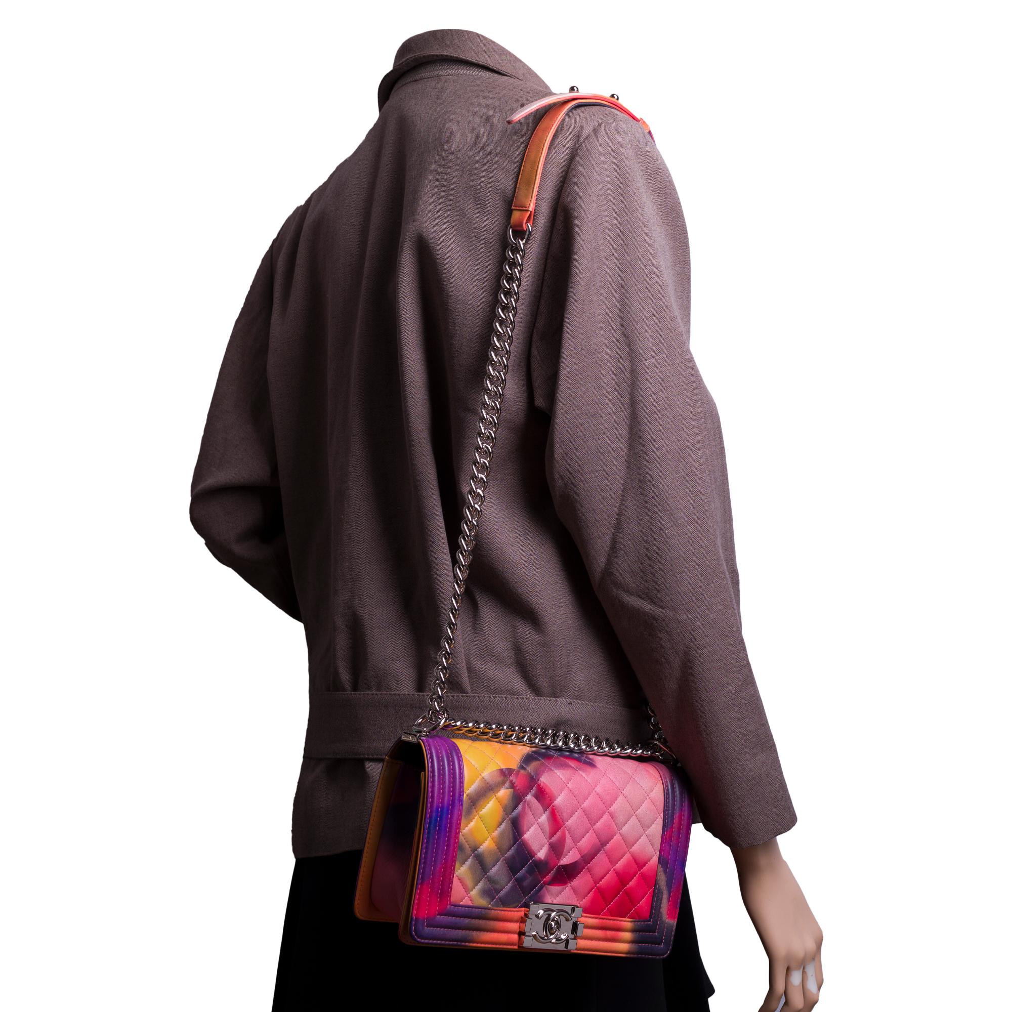 Power Flower Chanel Boy Old medium shoulder bag in multicolor leather, SHW 6