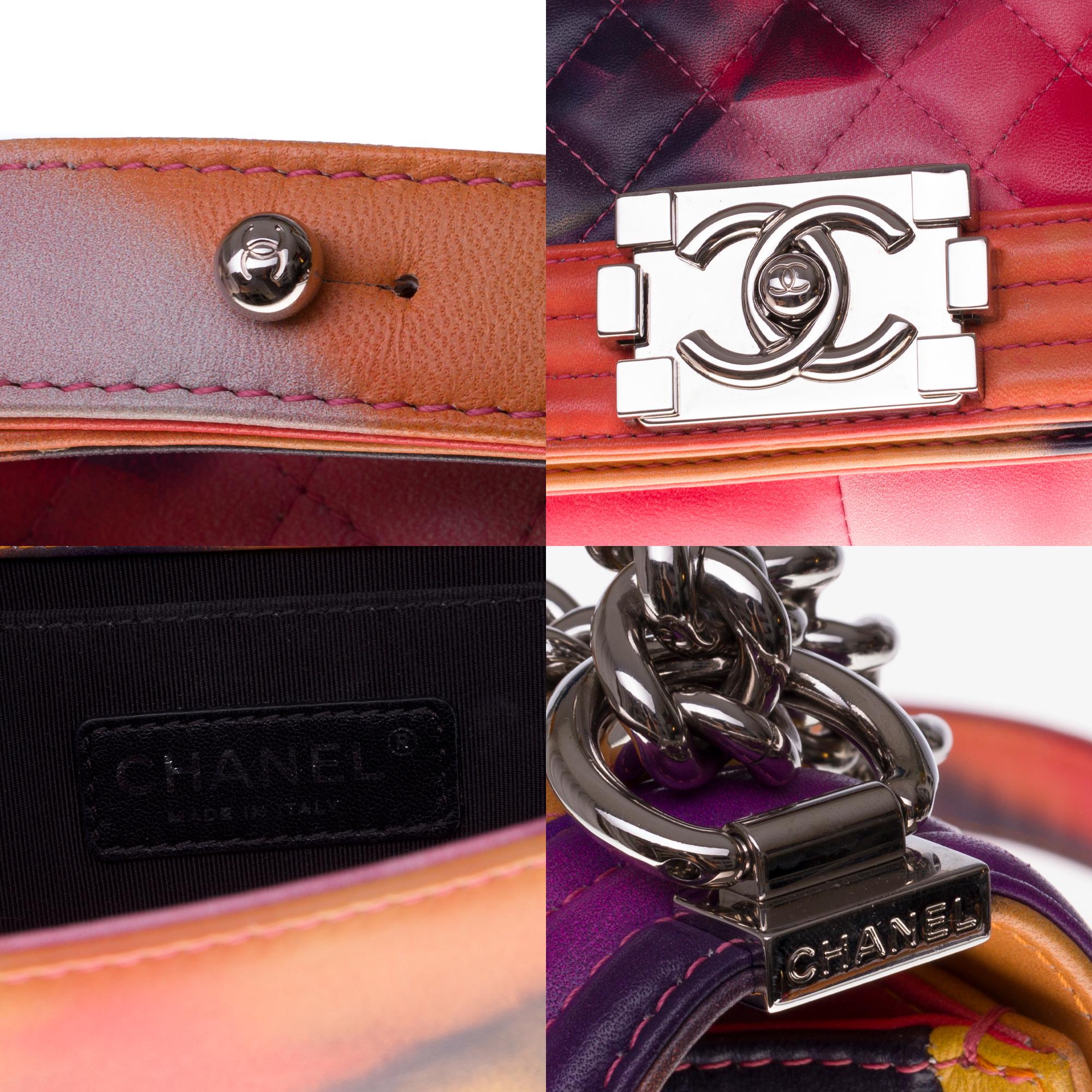 Women's Power Flower Chanel Boy Old medium shoulder bag in multicolor leather, SHW