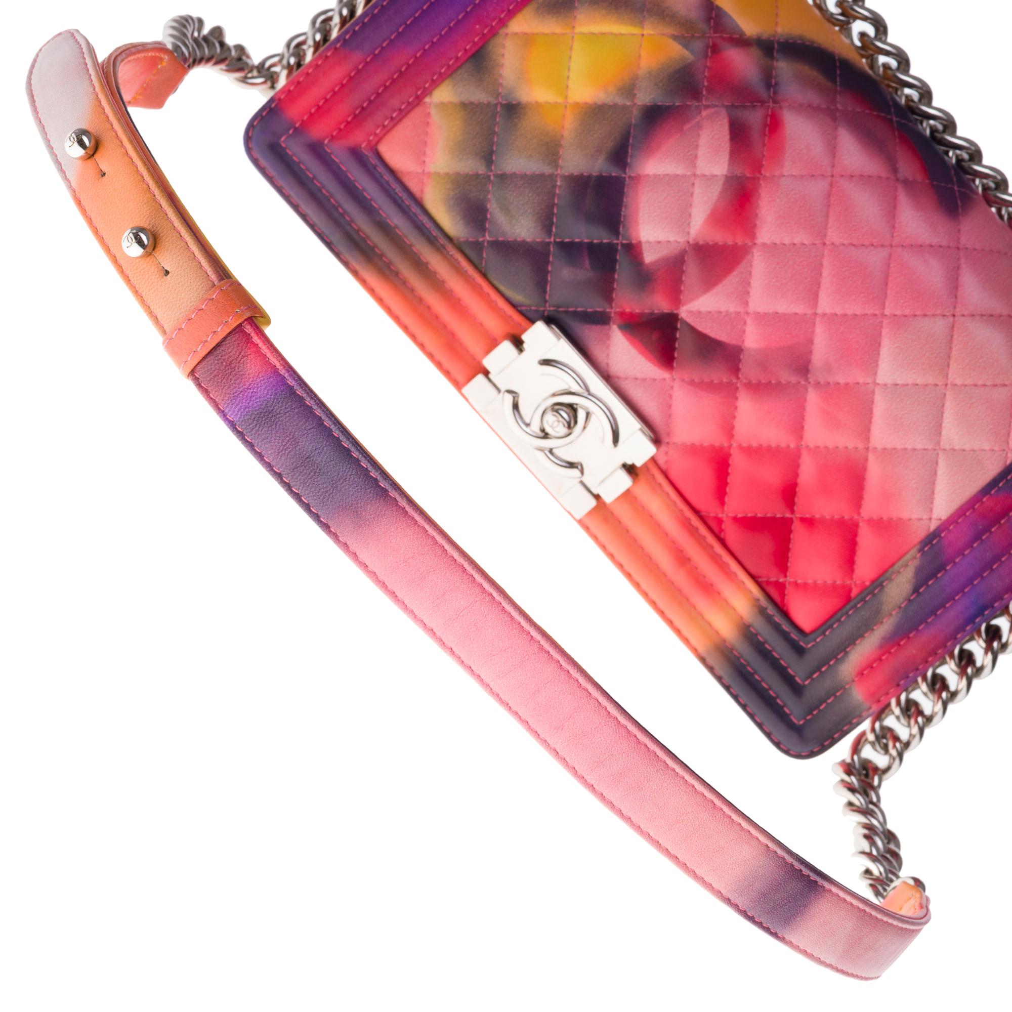 Power Flower Chanel Boy Old medium shoulder bag in multicolor leather, SHW 3