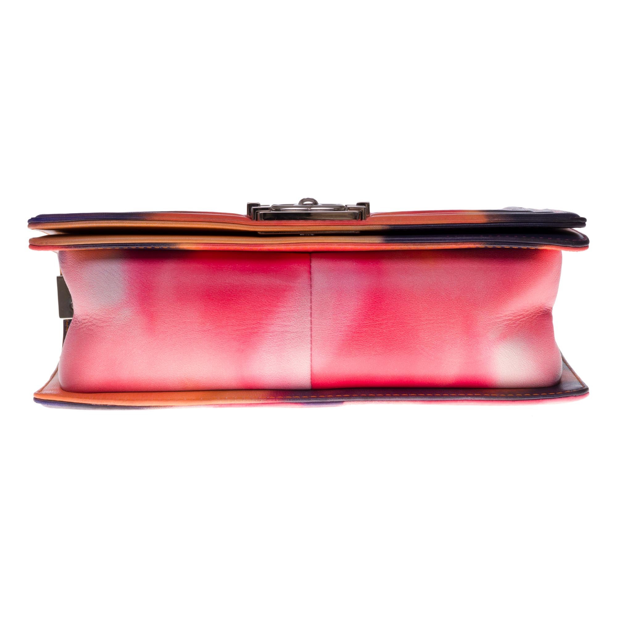 Power Flower Chanel Boy Old medium shoulder bag in multicolor leather, SHW 4