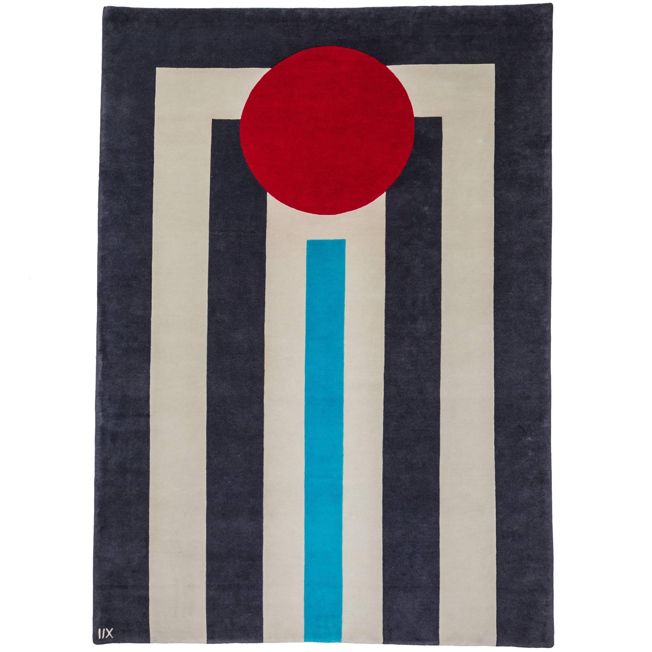  Rug Power - Modern Geometric Circle Striped Red Grey White Blue Turquoise Wool