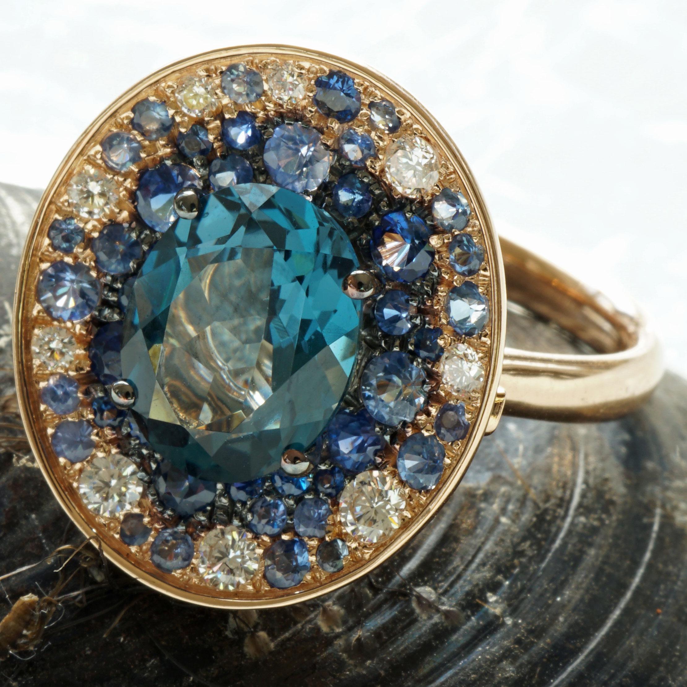 Power of Magic Ring in Mystic Blue Colors with Blue Topaz, Saphire and Diamonds For Sale 4