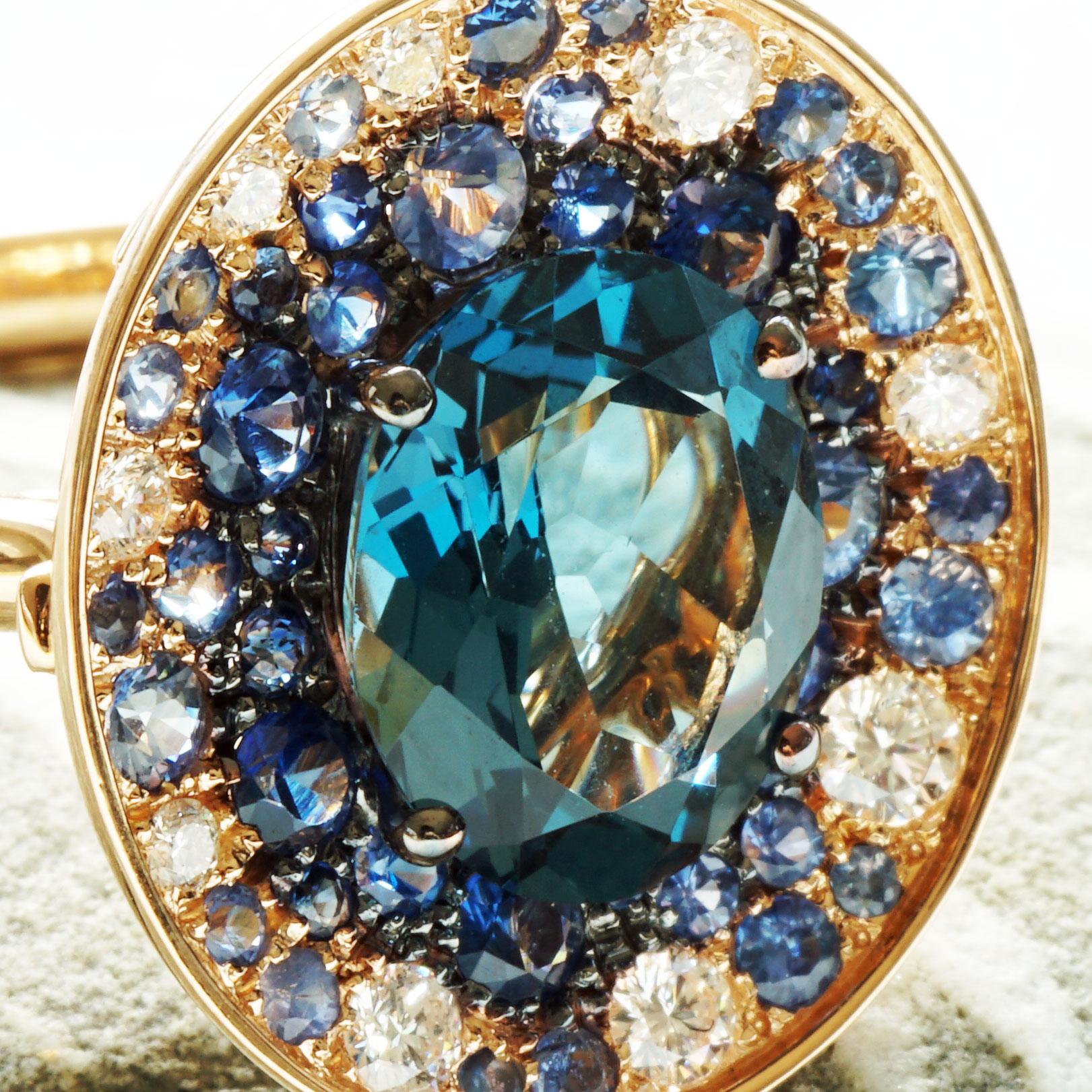 Power of Magic Ring in Mystic Blue Colors with Blue Topaz, Saphire and Diamonds For Sale 5
