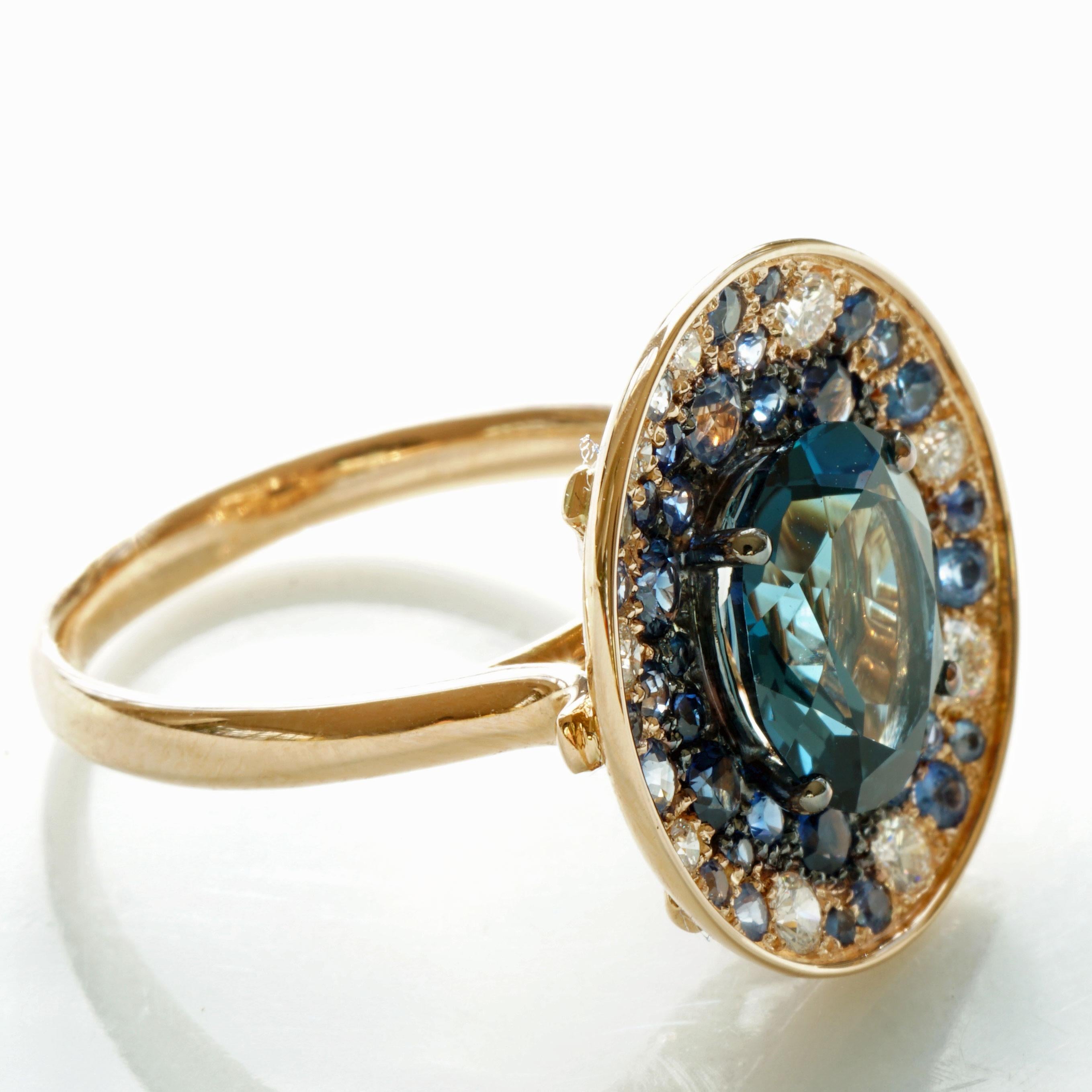 Modern Power of Magic Ring in Mystic Blue Colors with Blue Topaz, Saphire and Diamonds For Sale