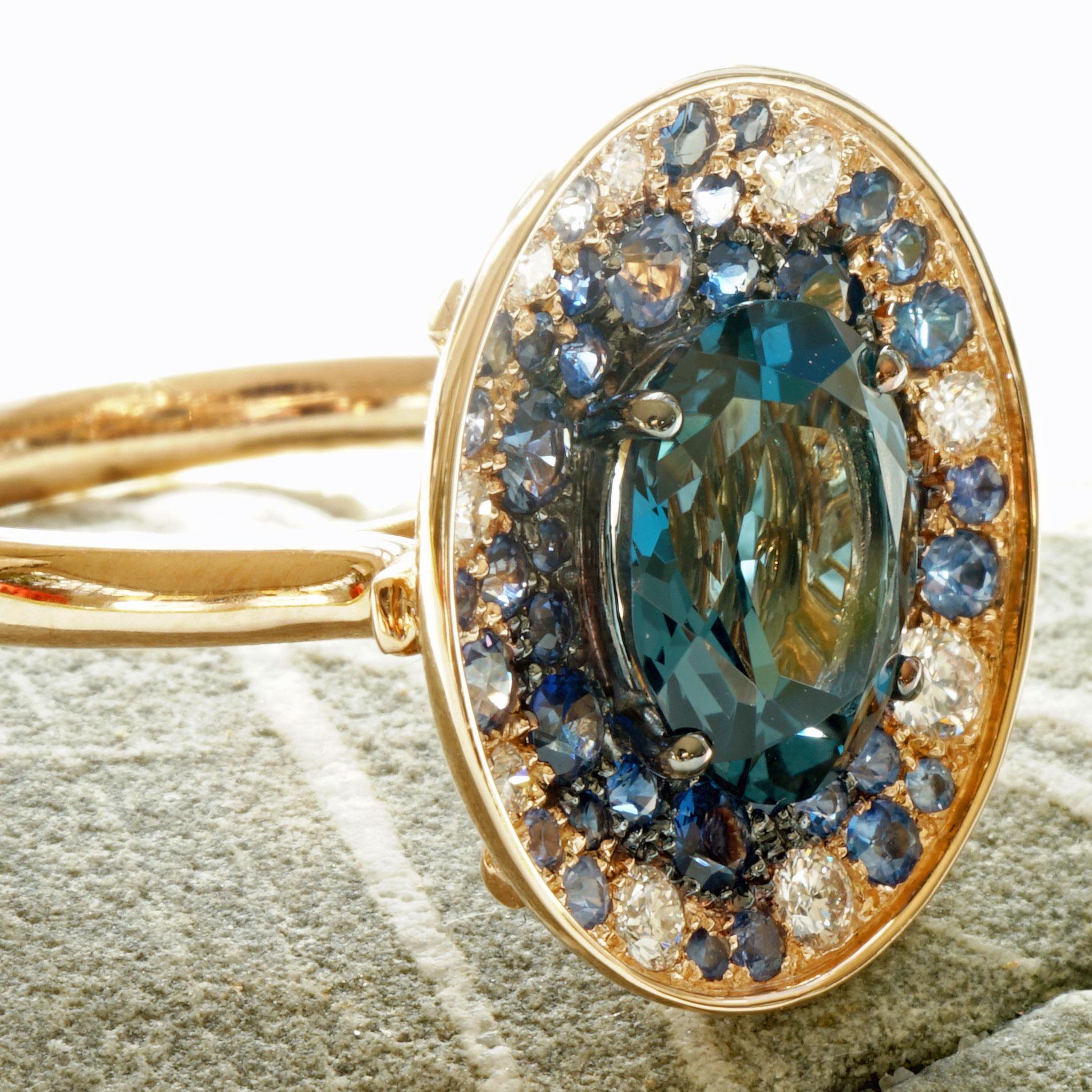 Oval Cut Power of Magic Ring in Mystic Blue Colors with Blue Topaz, Saphire and Diamonds For Sale