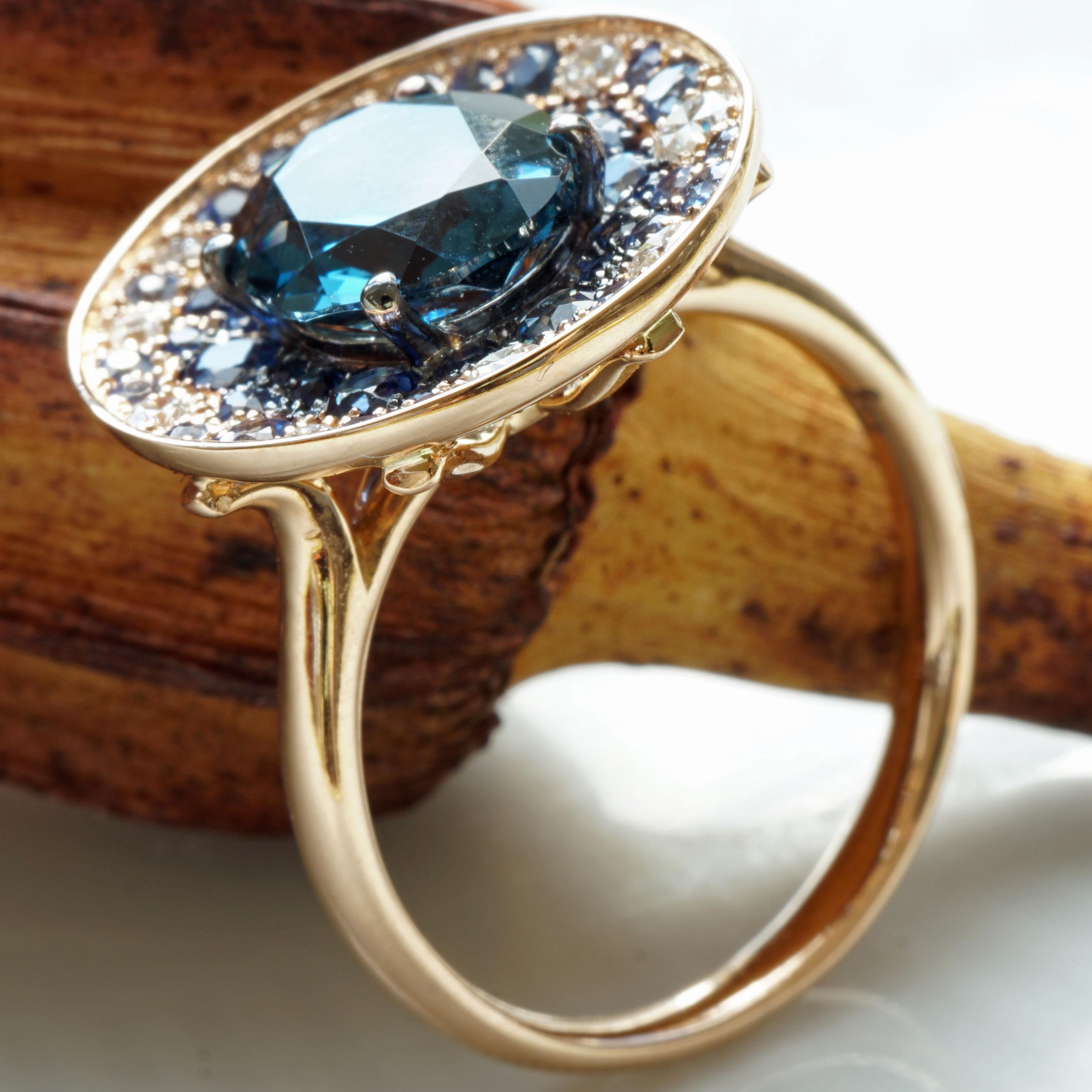 Women's or Men's Power of Magic Ring in Mystic Blue Colors with Blue Topaz, Saphire and Diamonds For Sale