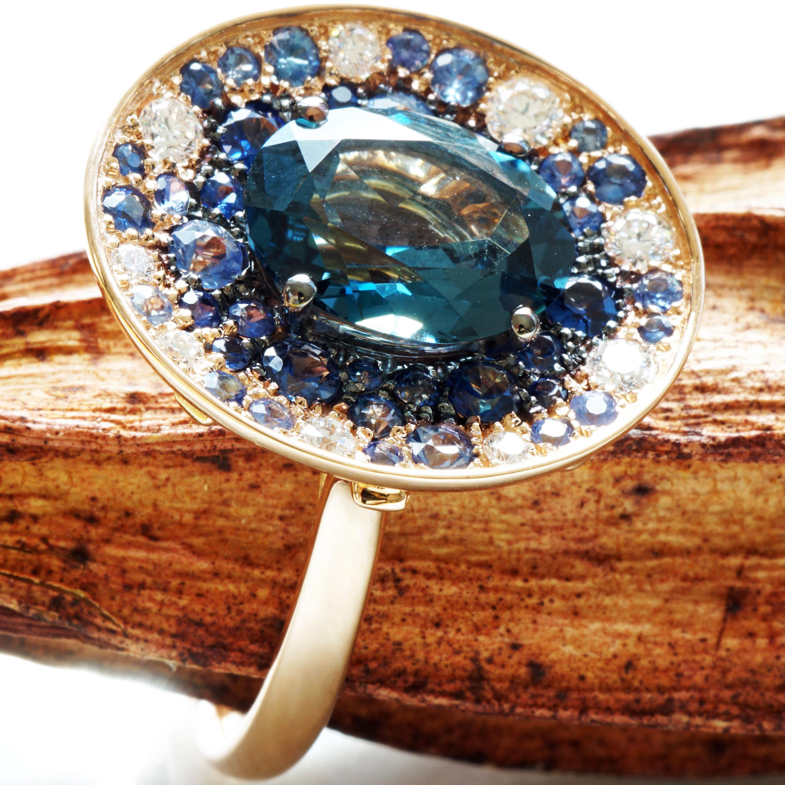 Power of Magic Ring in Mystic Blue Colors with Blue Topaz, Saphire and Diamonds For Sale 1