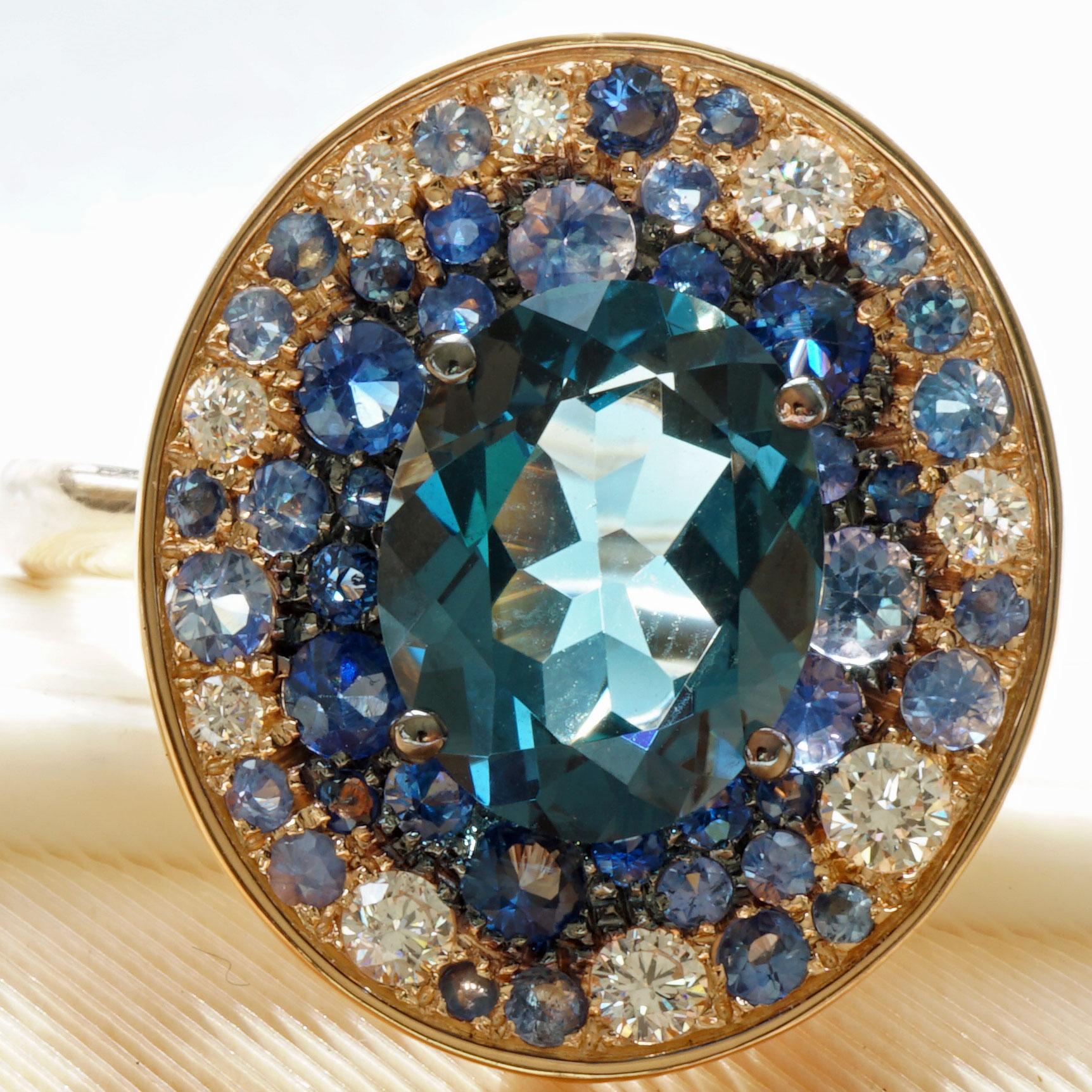 Power of Magic Ring in Mystic Blue Colors with Blue Topaz, Saphire and Diamonds For Sale 2