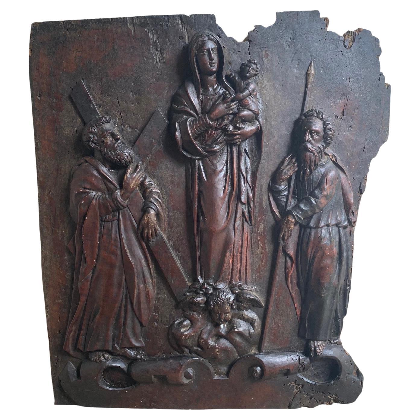 Powerful 18th Century Bas Relief Baroque Religious Plaque  For Sale