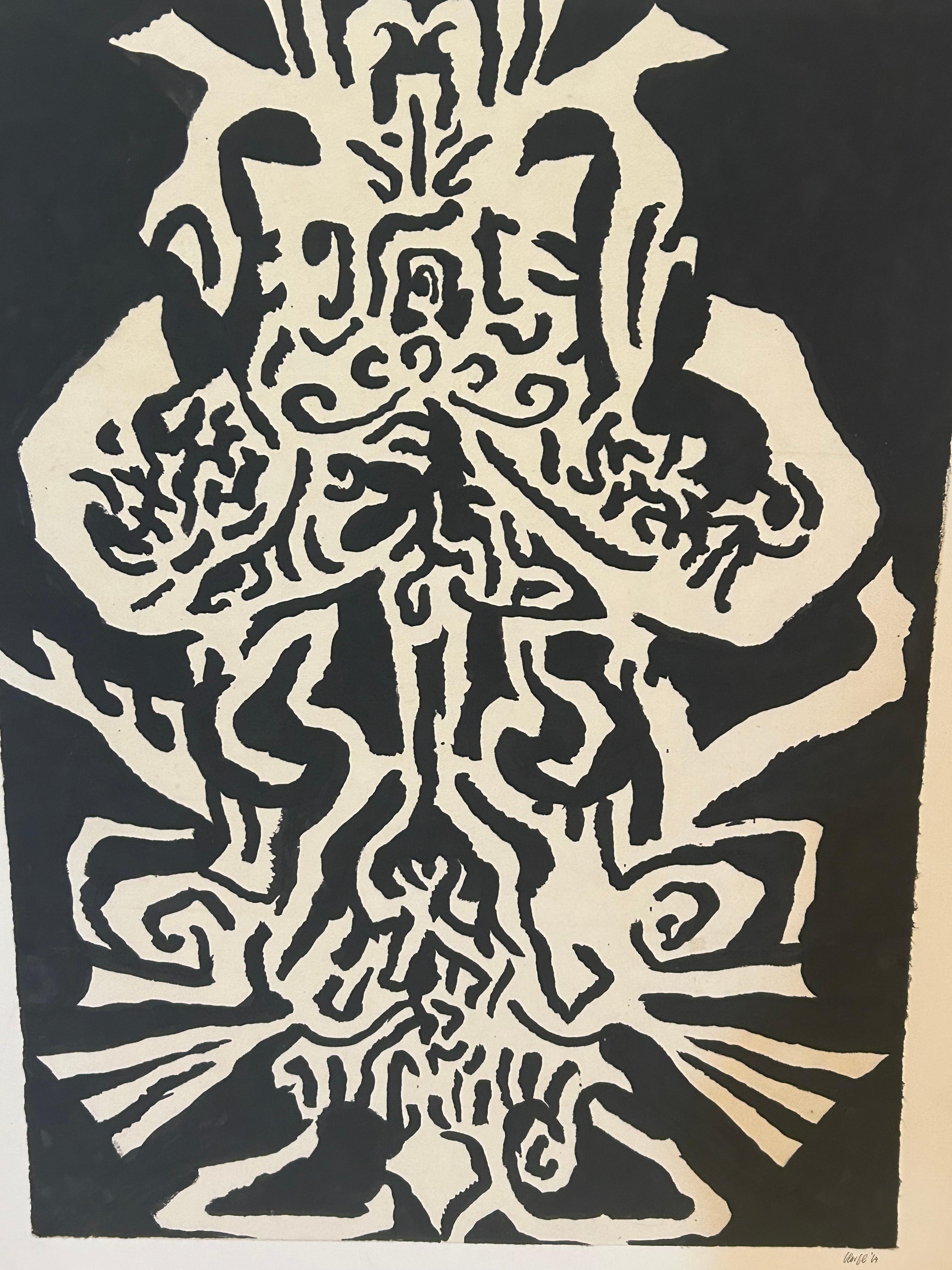 Kraftvolle Schwarz-Weiß-Malerei auf Papier von Thomas George (Moderne) im Angebot