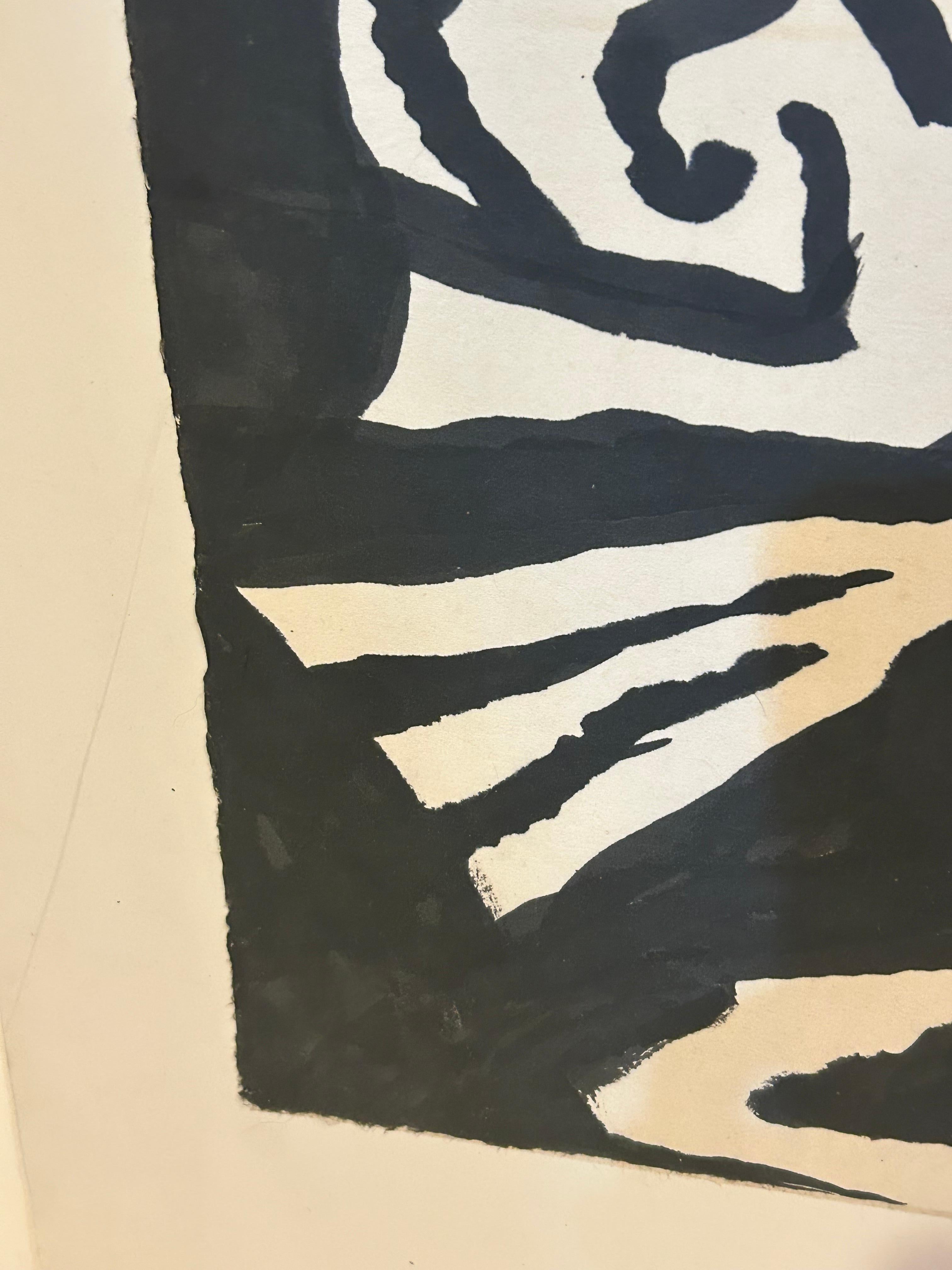 Kraftvolle Schwarz-Weiß-Malerei auf Papier von Thomas George (Mitte des 20. Jahrhunderts) im Angebot