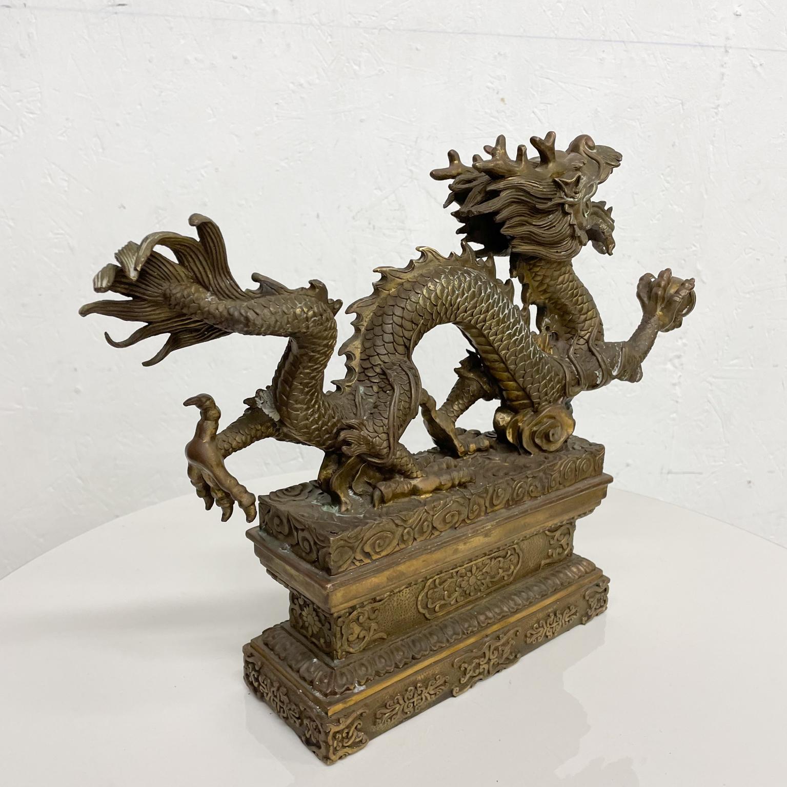 Powerful Chinese Feng Shui Dragon with Ball Bronze Sculpture Ornate Relief 4