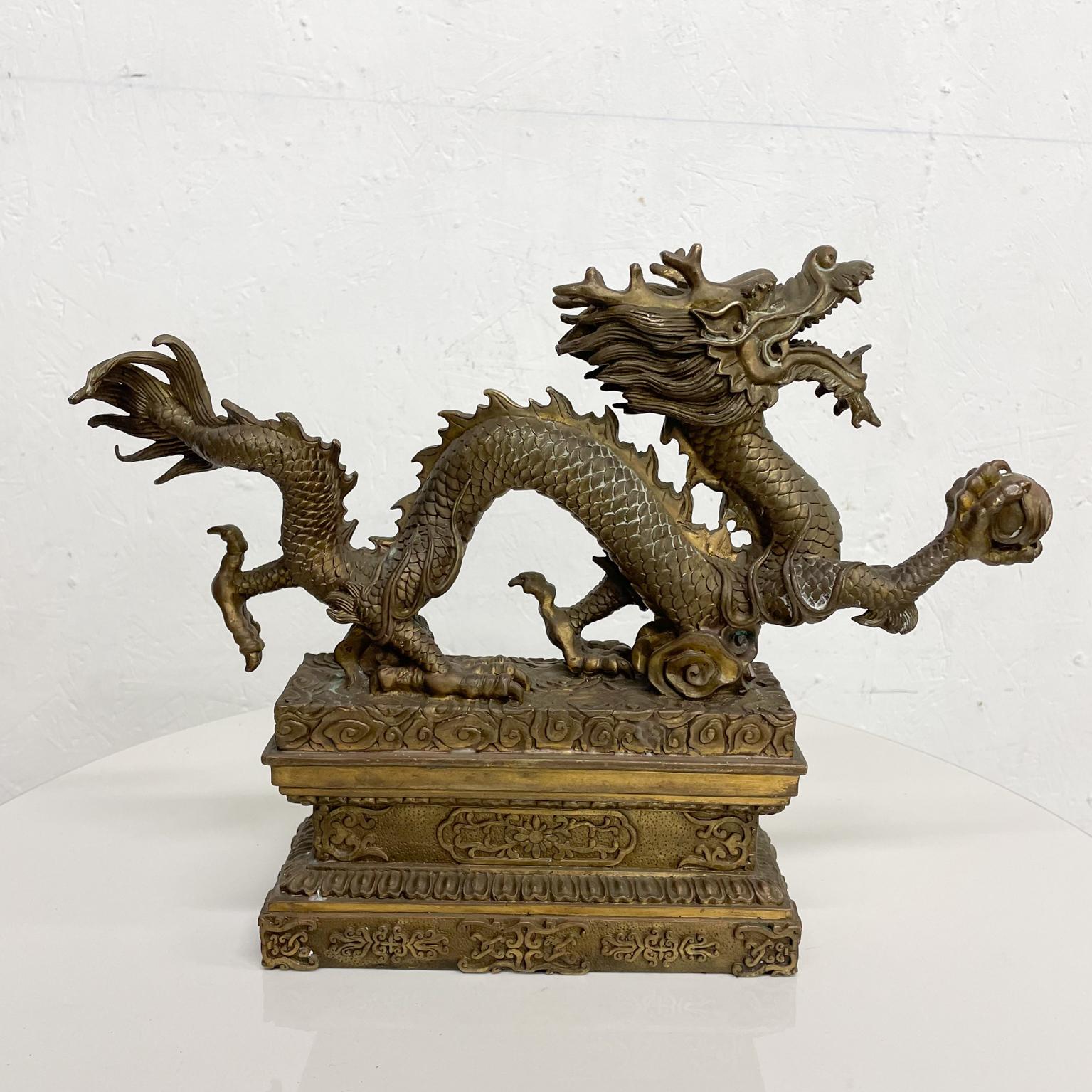 Powerful Chinese Feng Shui Dragon with Ball Bronze Sculpture Ornate Relief 5
