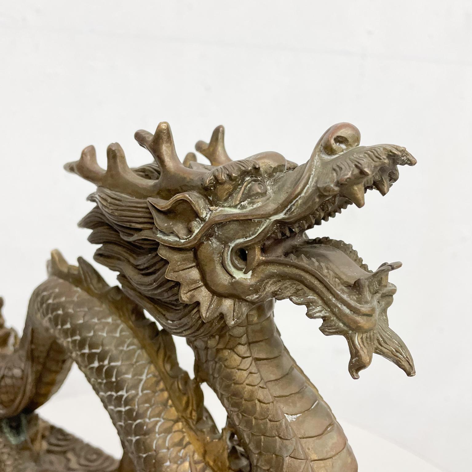 Chinese Export Powerful Chinese Feng Shui Dragon with Ball Bronze Sculpture Ornate Relief