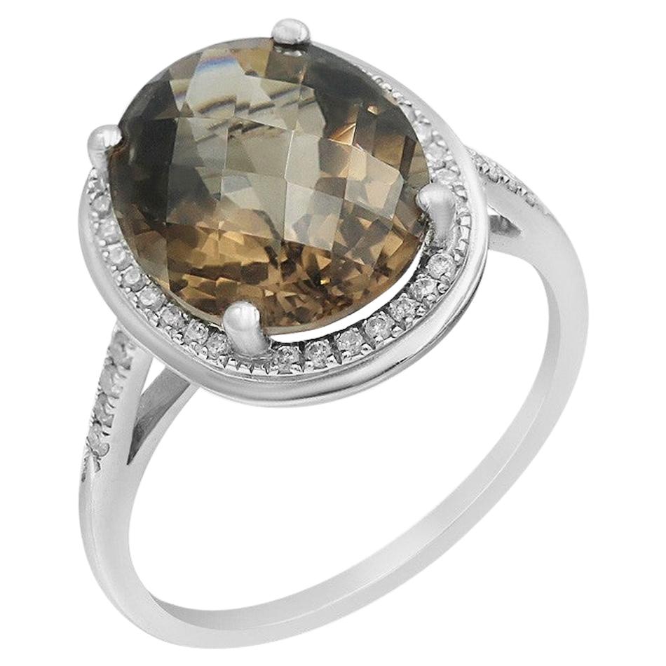 Ring aus Weißgold mit leuchtendem Halo Natkina Rauchquarz und weißen Diamanten