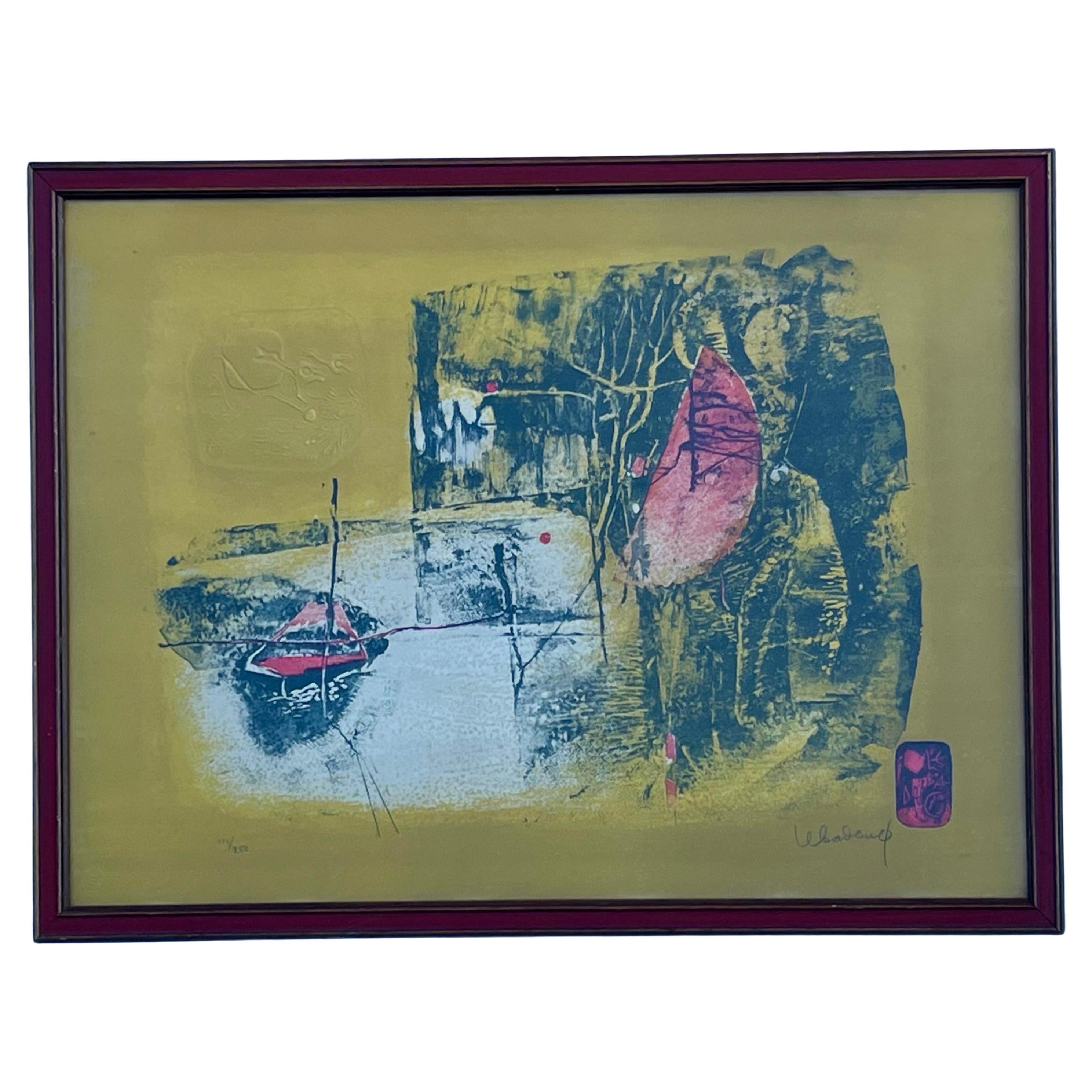 Powerful Hoi Lebadang Abstract Mid Century Lithograph Signed and Numbered For Sale