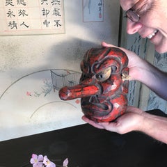 Powerful Japanese Antique Old Forest God Mask Tengu Dramatic Nose, 19th Century