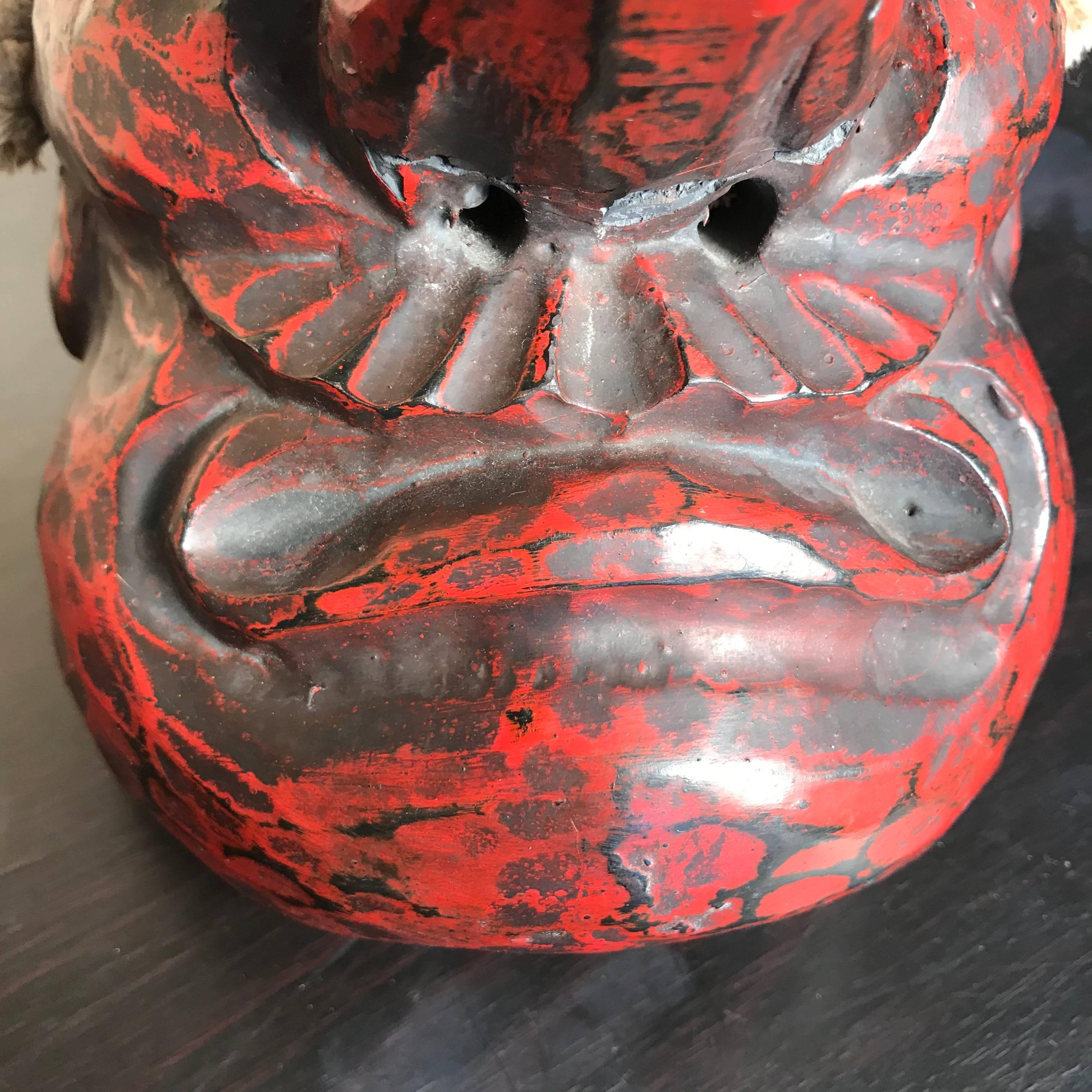 Meiji Powerful Japanese Antique Old Forest God Mask Tengu Dramatic Nose, 19th Century