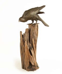 Powerful Japanese Bronze Hawk Okimono by Sano Takachika