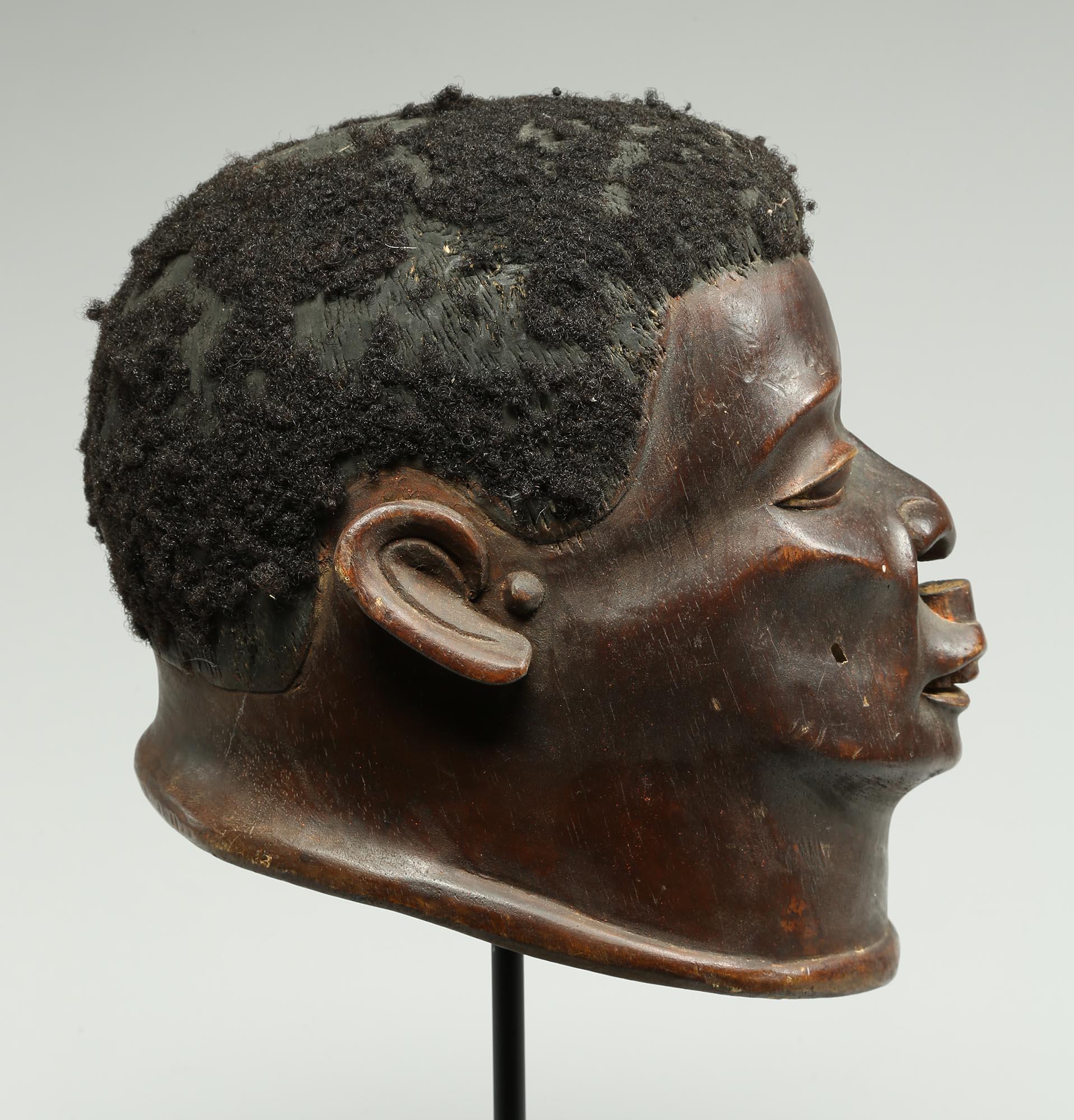 Tribal Powerful Makonde Portrait Helmet Mask Lip Plug Tanzania Early 20th Century For Sale