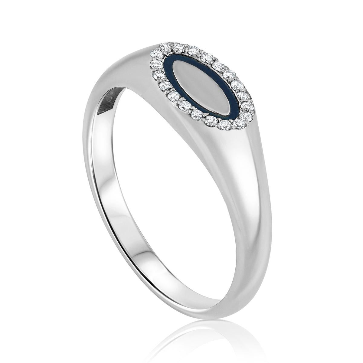 For Sale:  Powerful Men's 14K White Gold Diamond and Enamel Signet Ring by Shlomit Rogel 2