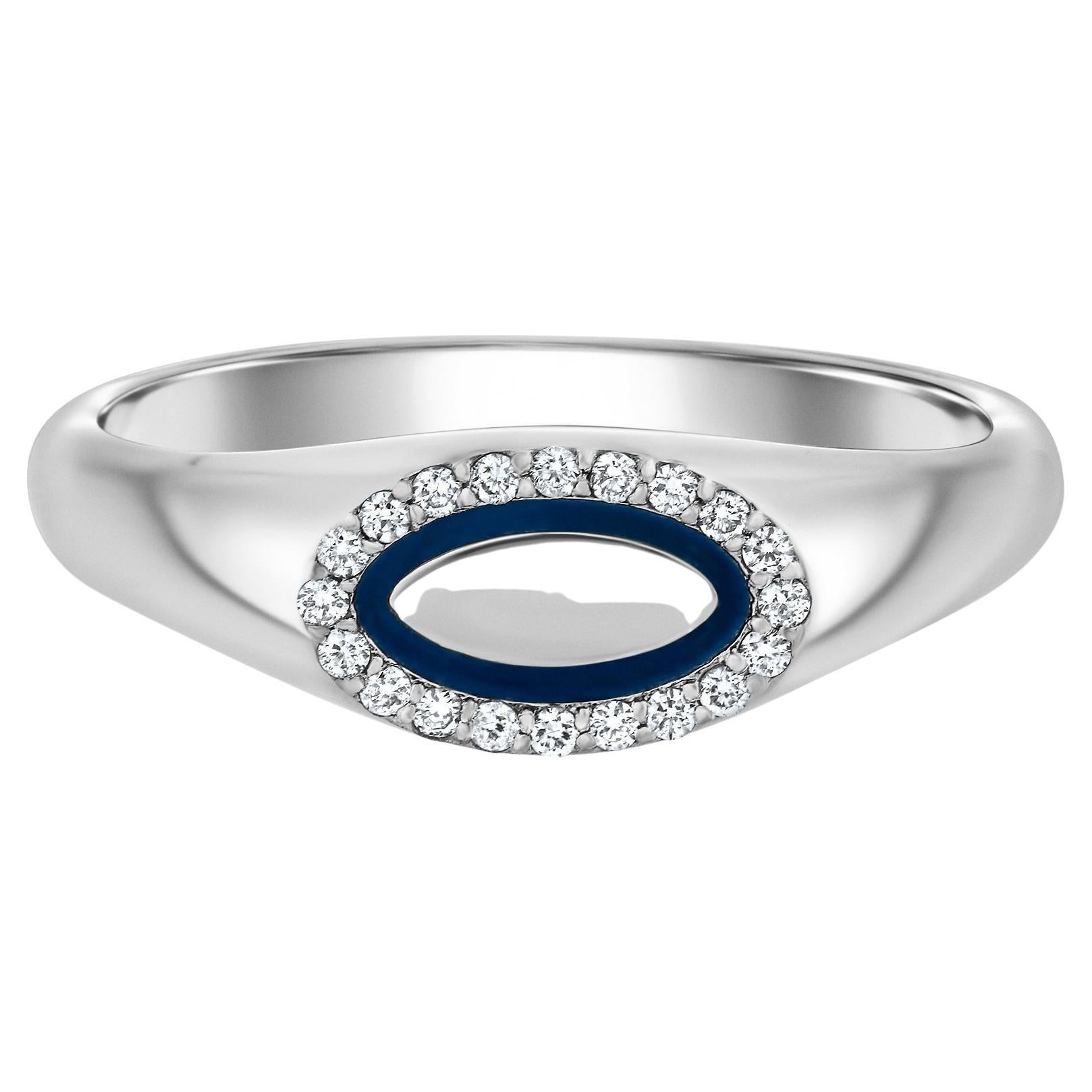For Sale:  Powerful Men's 14K White Gold Diamond and Enamel Signet Ring by Shlomit Rogel