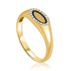 Powerful Men''s 14K Gelbgold Diamant und Emaille Siegelring von Shlomit Rogel