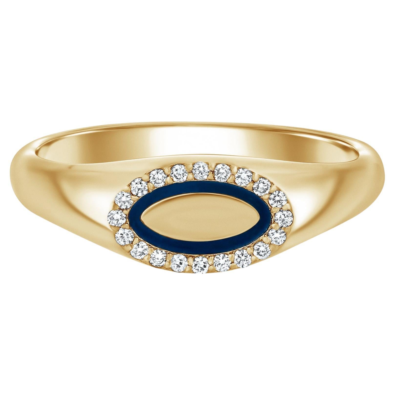 Powerful Men's 14K Yellow Gold Diamond and Enamel Signet Ring by Shlomit Rogel