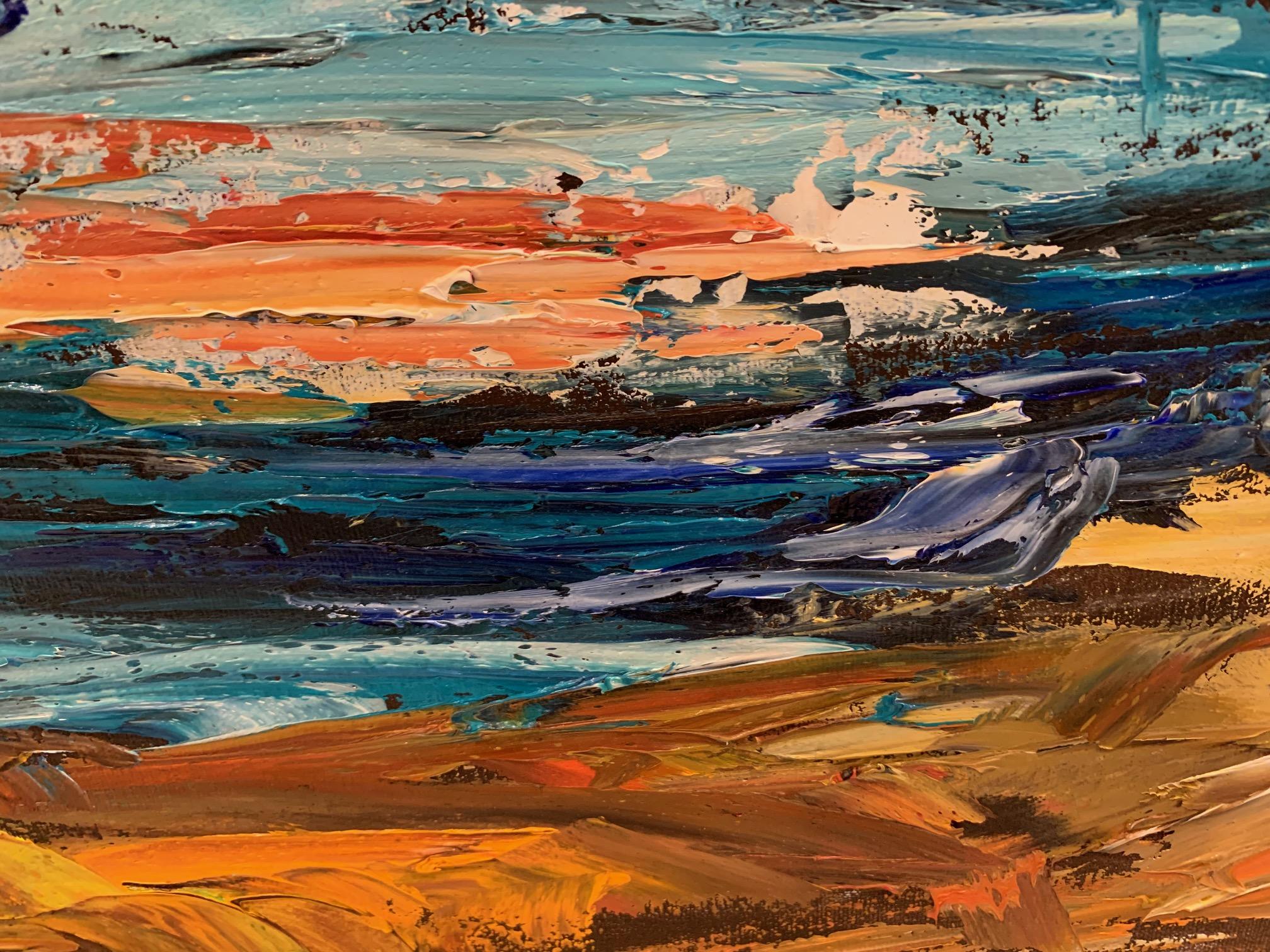 Puissant paysage original de l'artiste canadien Guy Roy ayant un empâtement et une palette de couleurs merveilleuse. Signé en bas à gauche. La toile mesure 30 x 36
Mat et encadré avec une moulure dorée et un filet intérieur.