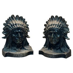Powerful Pair of Cast Iron Sitting Bull Bookends, Attributed to Griffoul Foundry