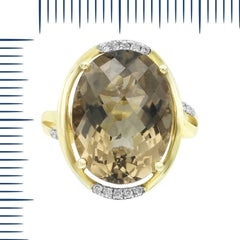 Kräftiger sandfarbener Natkina Quarz weißer Diamant kostbarer Gelbgoldring