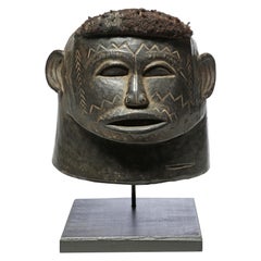 Vintage Powerful Scarified Makonde Portrait Helmet Mask Tanzania, Early 20th C Africa