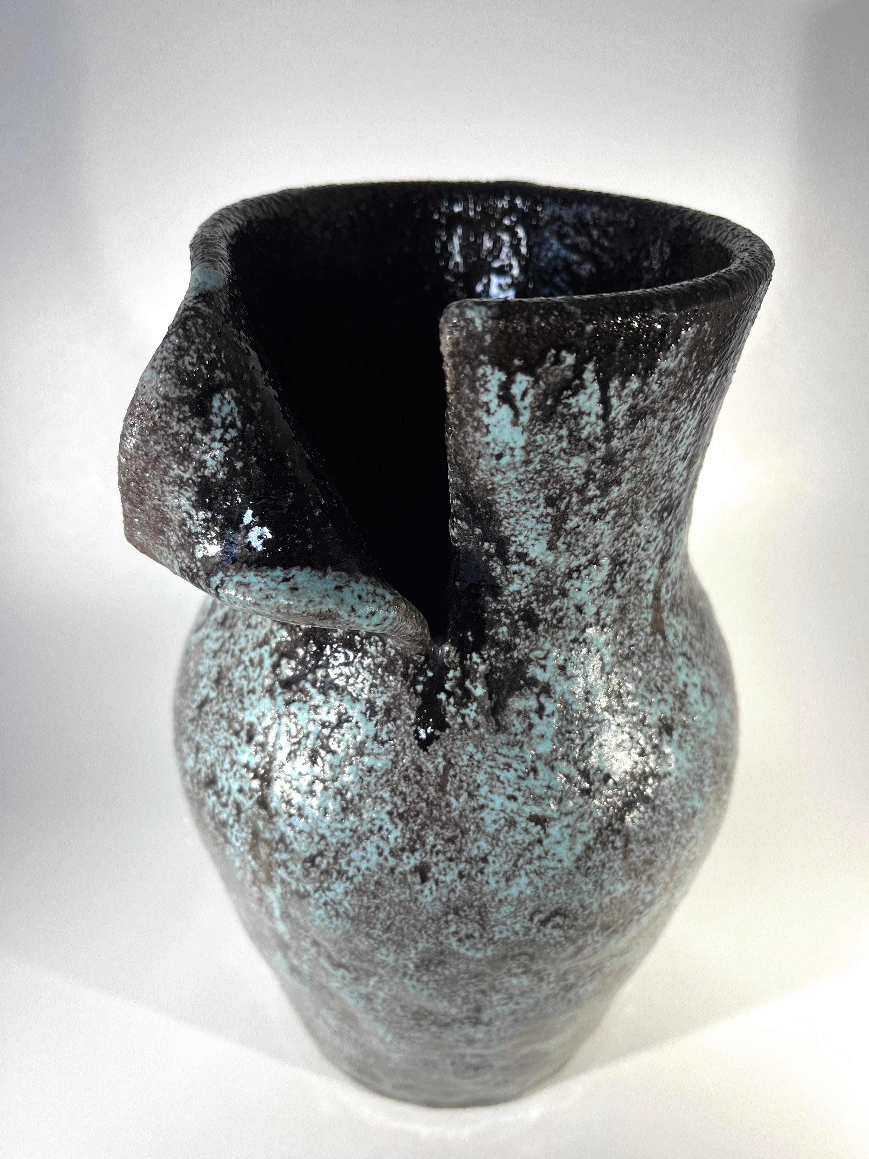 Powerful, Torn Fold Ceramic Vase By Accolay, France 1960's For Sale 1