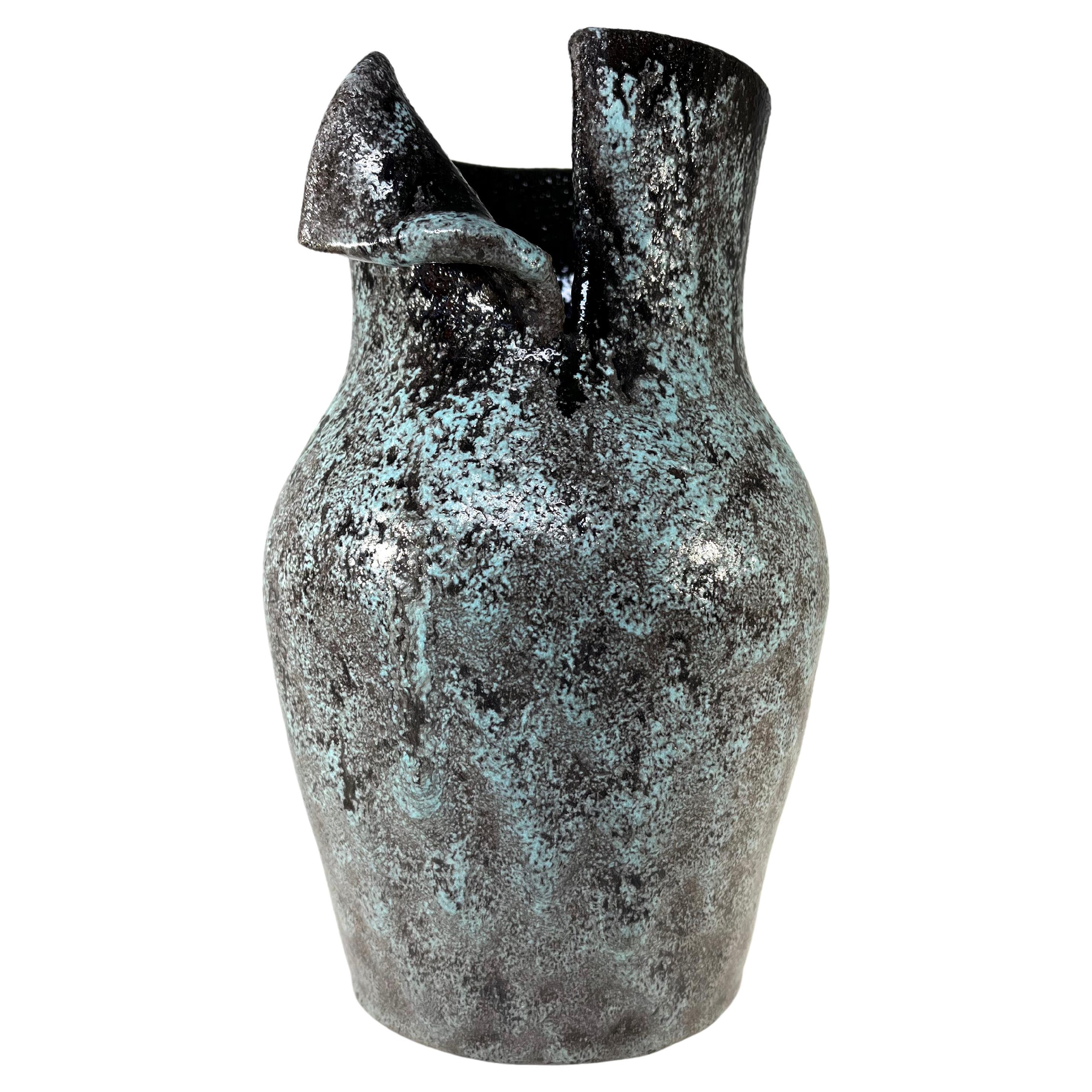 Powerful, Torn Fold Ceramic Vase By Accolay, France 1960's For Sale