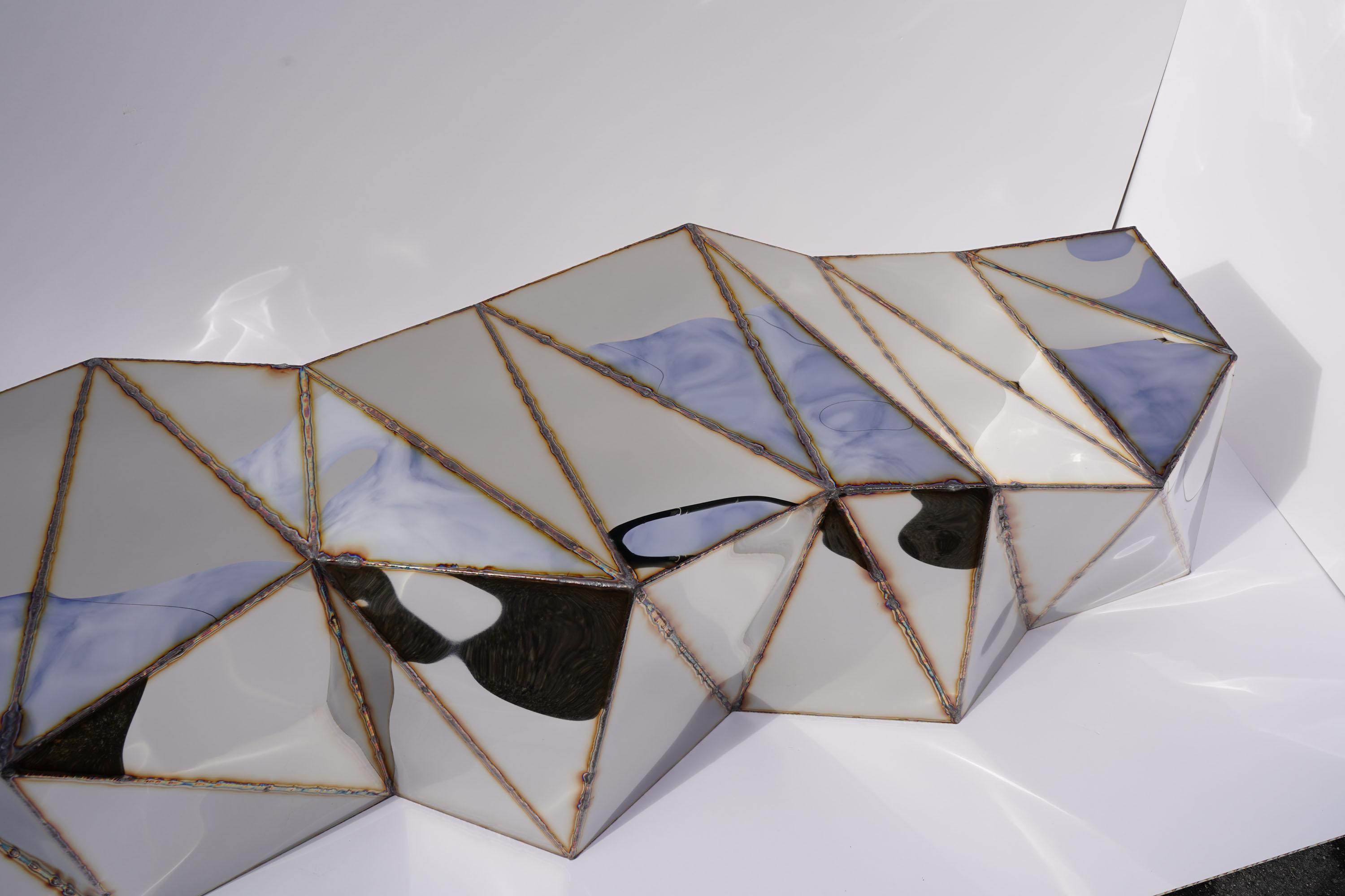Powerlines Bench in Welded Mirror-Polished Stainless Steel by Julian Mayor For Sale 3