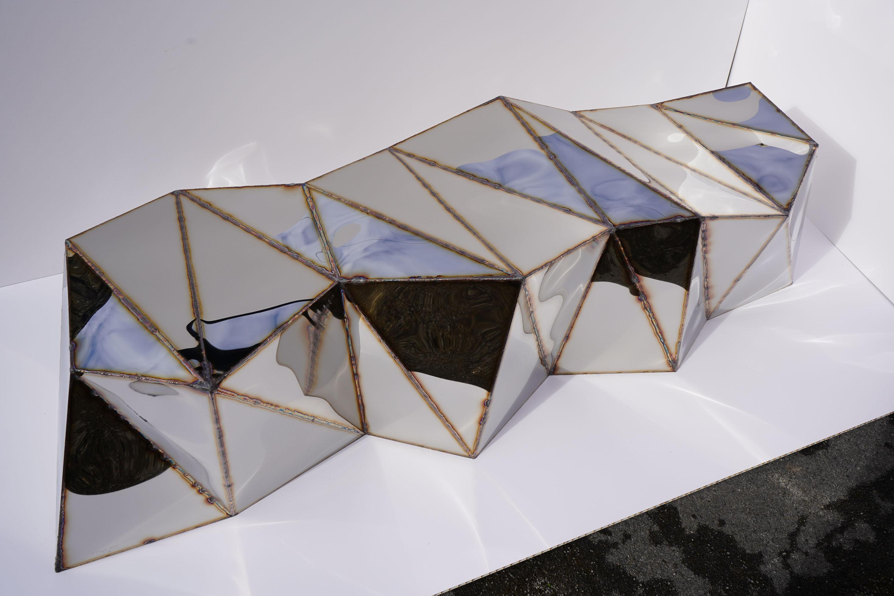 Powerlines Bench in Welded Mirror-Polished Stainless Steel by Julian Mayor For Sale 4