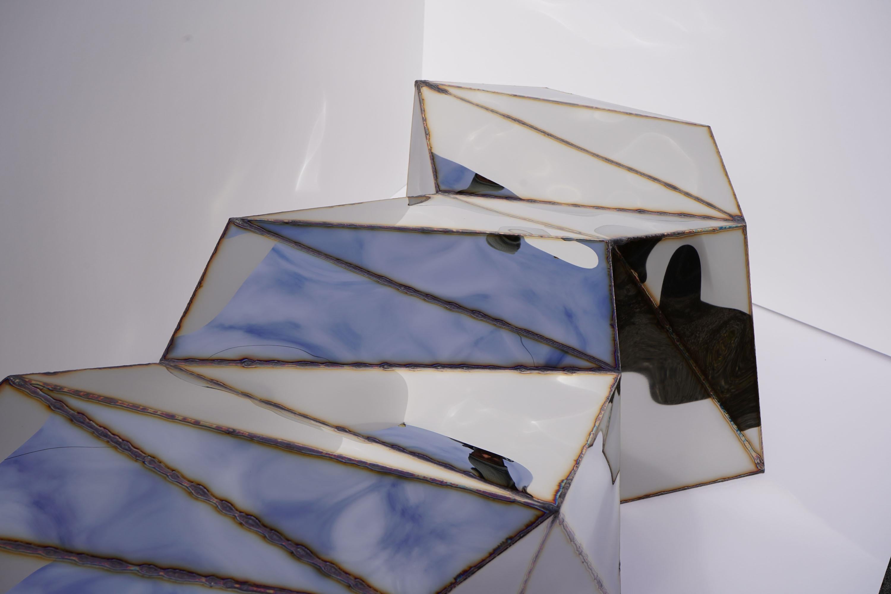 British Powerlines Bench in Welded Mirror-Polished Stainless Steel by Julian Mayor For Sale