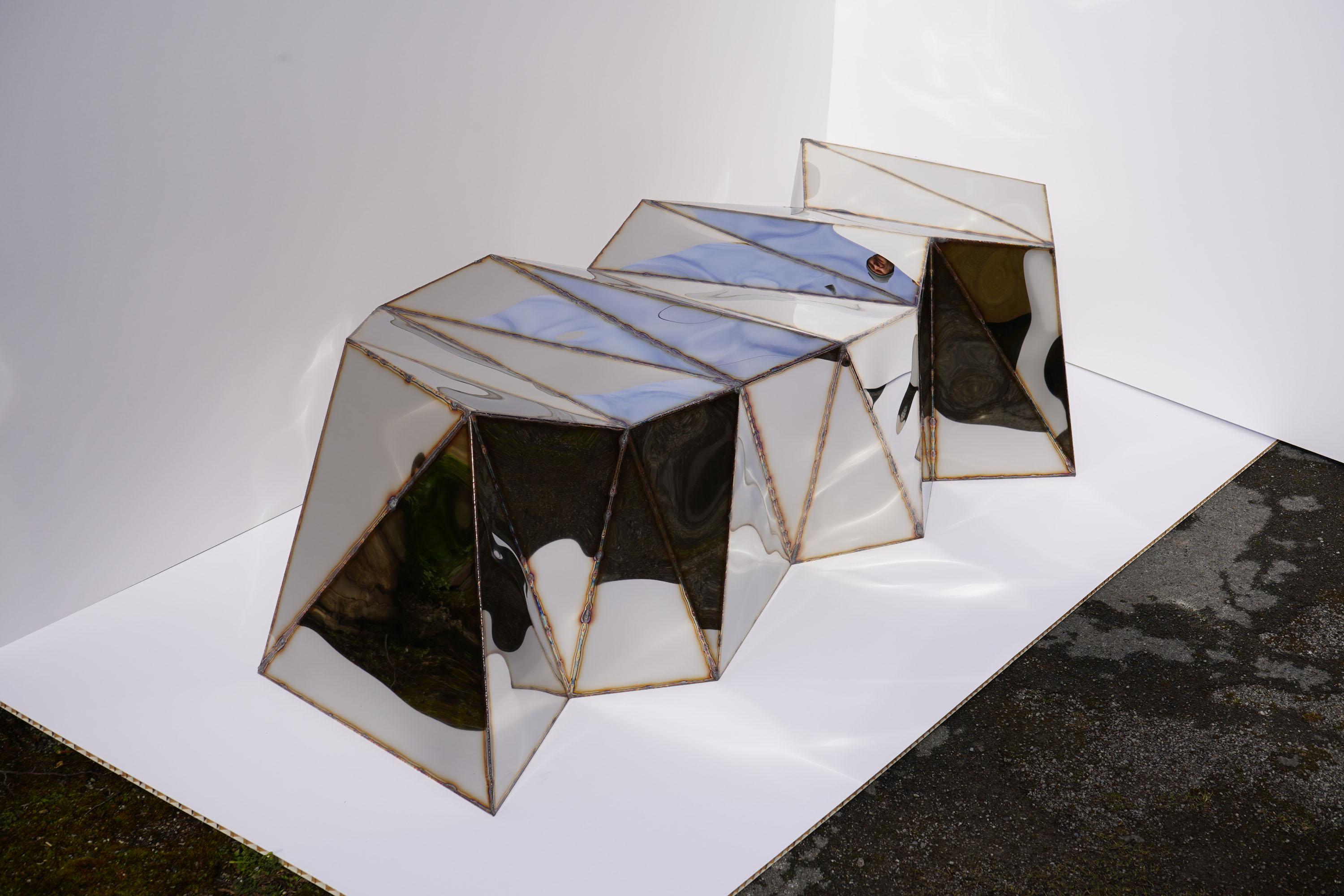 Powerlines Bench in Welded Mirror-Polished Stainless Steel by Julian Mayor For Sale 1