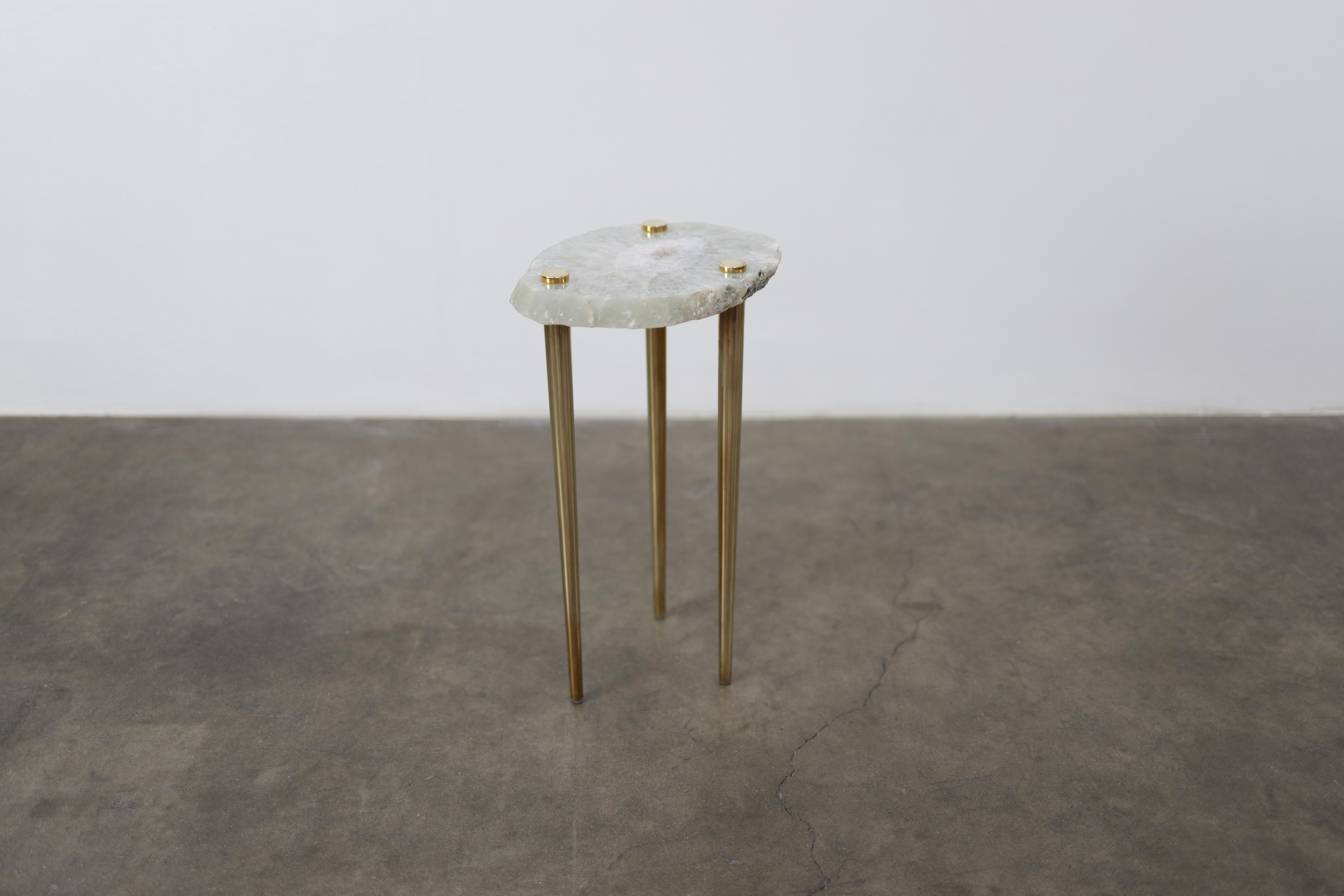 Contemporary 'Powers of 10' Agate Cocktail Table W/ Solid Polished Brass Legs For Sale
