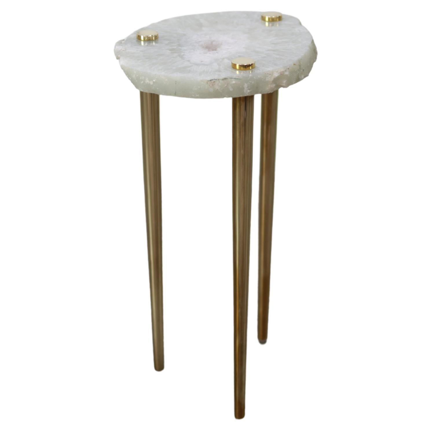 'Powers of 10' Agate Cocktail Table W/ Solid Polished Brass Legs For Sale