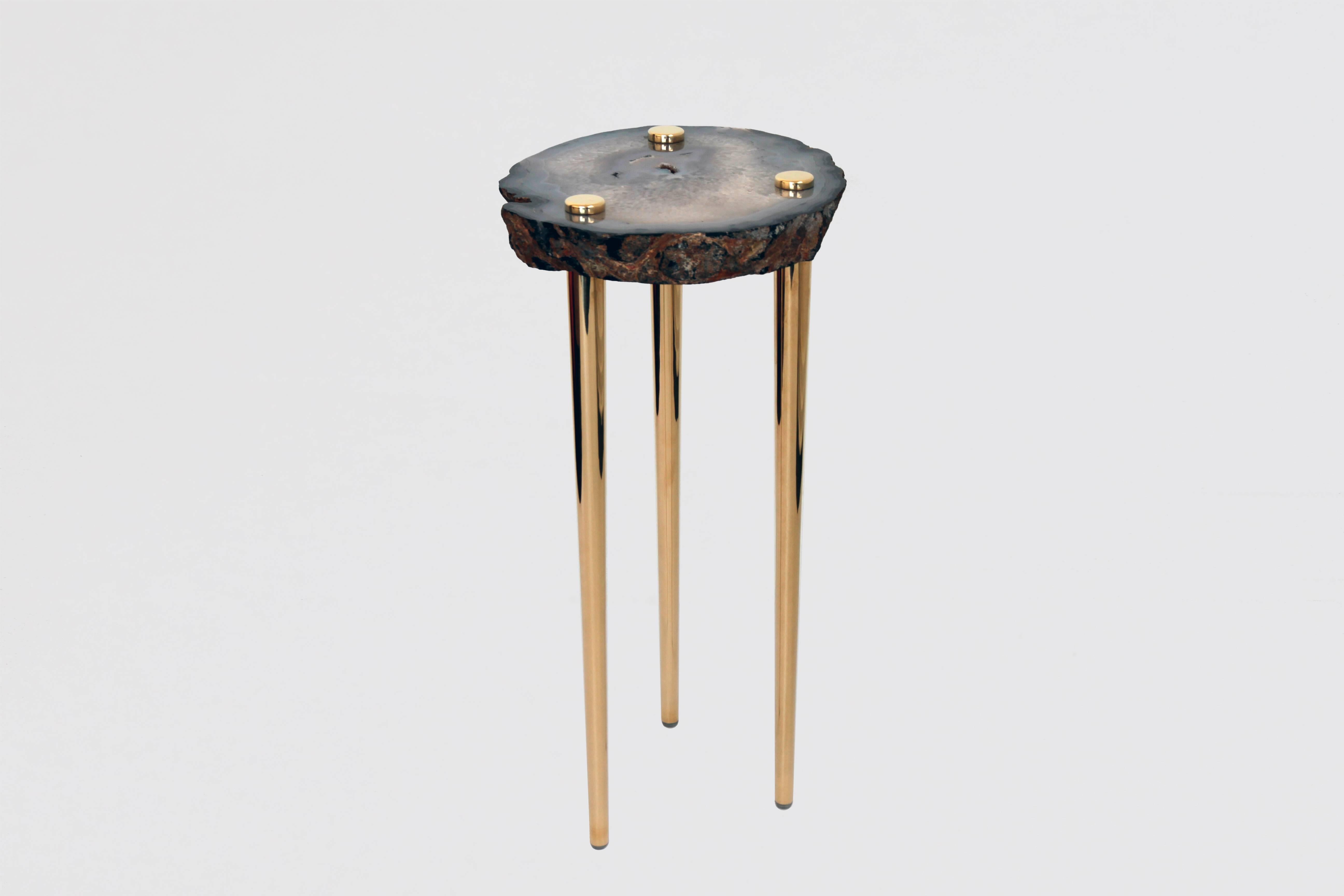 Mid-Century Modern 'Powers of 10' Side Table in Quartz, Agate and Brass by Christopher Kreiling