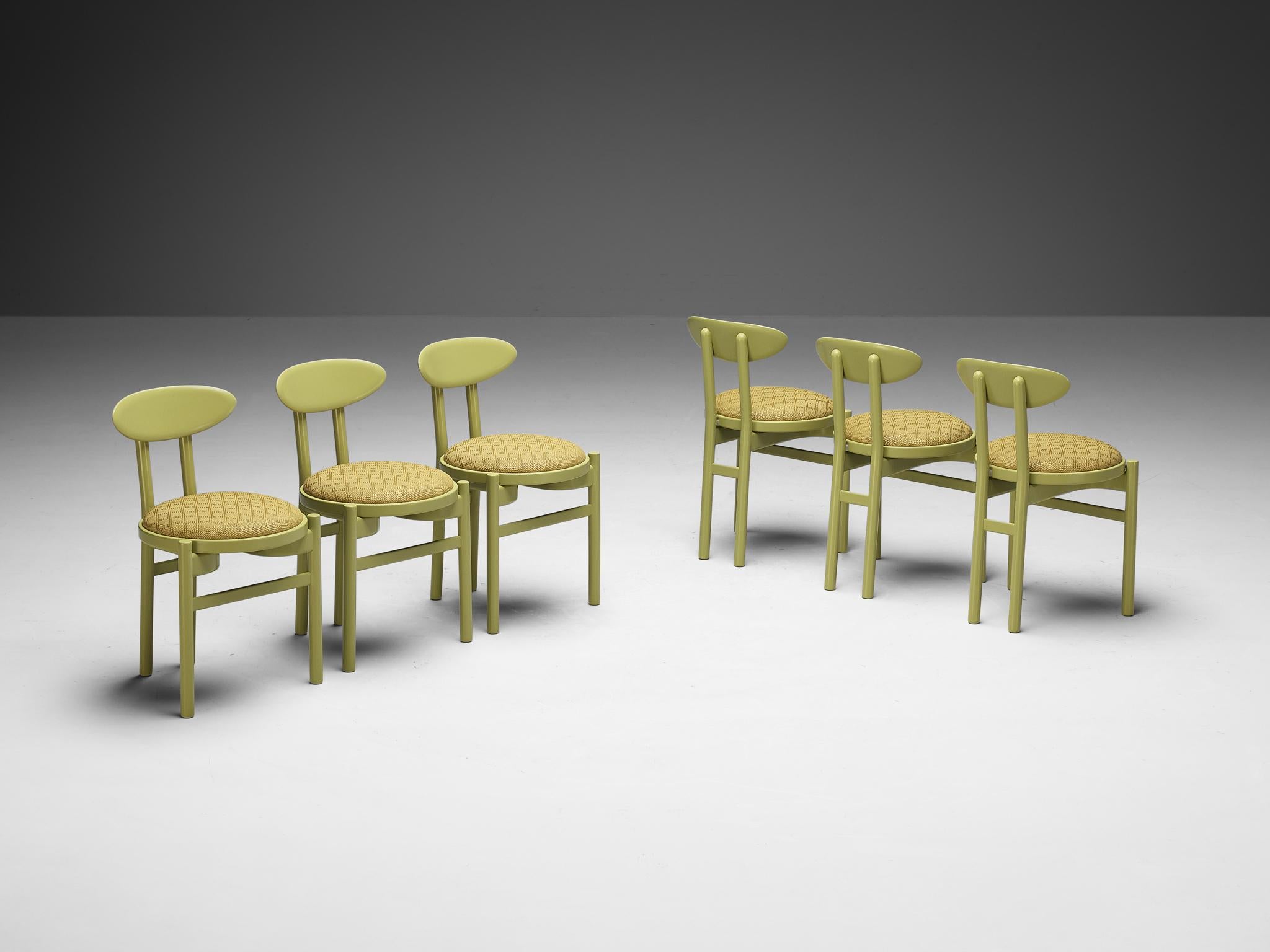 Fabric Pozzi Italian Dining Chairs with Linden Green Wooden Frames