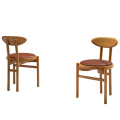 Pareja de Sillas de Comedor Pozzi Italianas de Madera y Tapicería Marrón