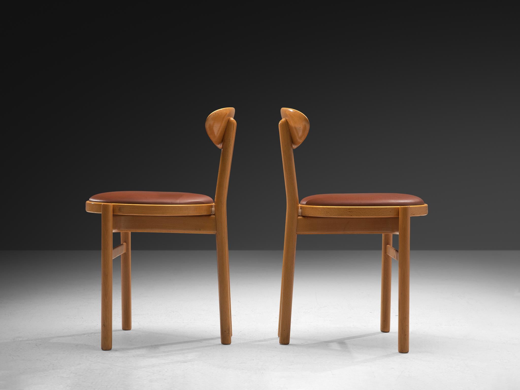 Faux Leather Pozzi Italian Set of Six Dining Chairs in Wood and Brown Upholstery For Sale